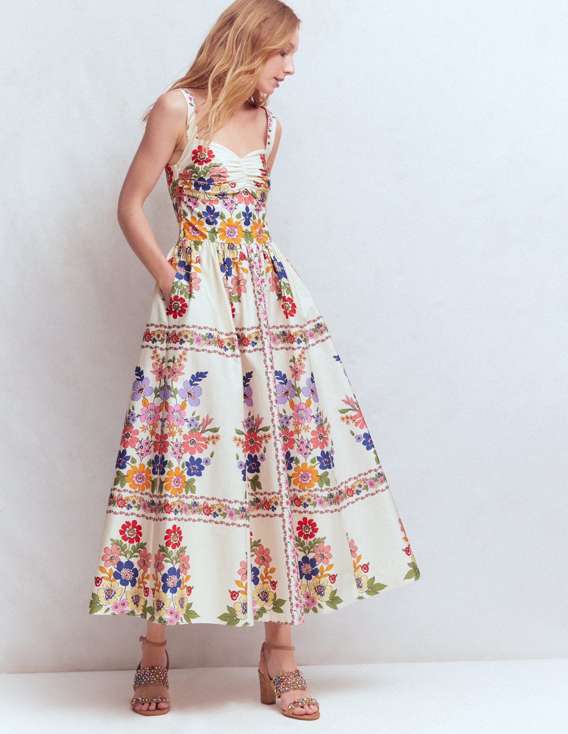 boden square fit and flare dress Midi - Multi Meadow Flowers Lattice Size:10.5 Inches Niue Long Sleeve Cut Out Better make sure your