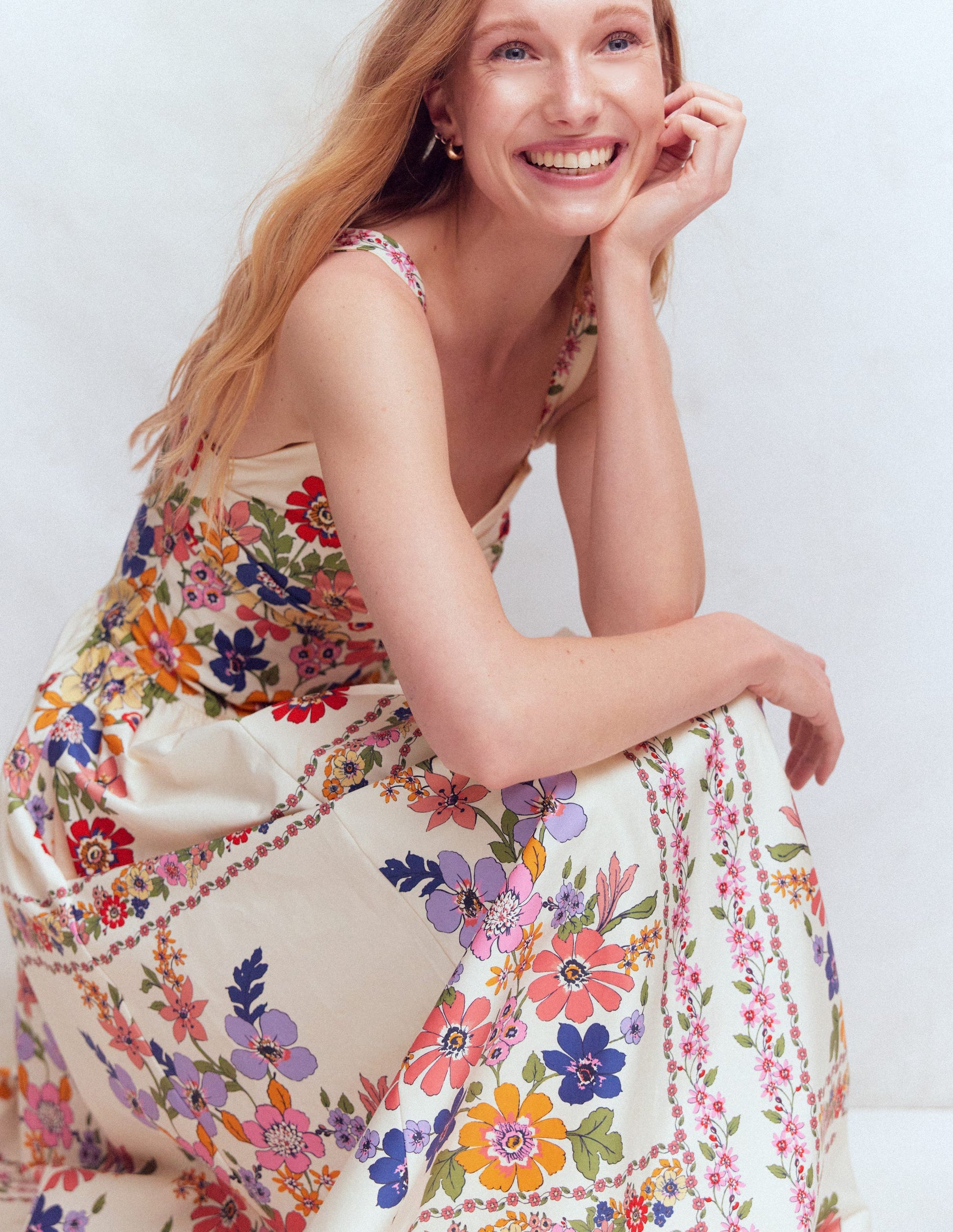 Fit and Flare Midi Dress-Multi Meadow Flowers Lattice-7