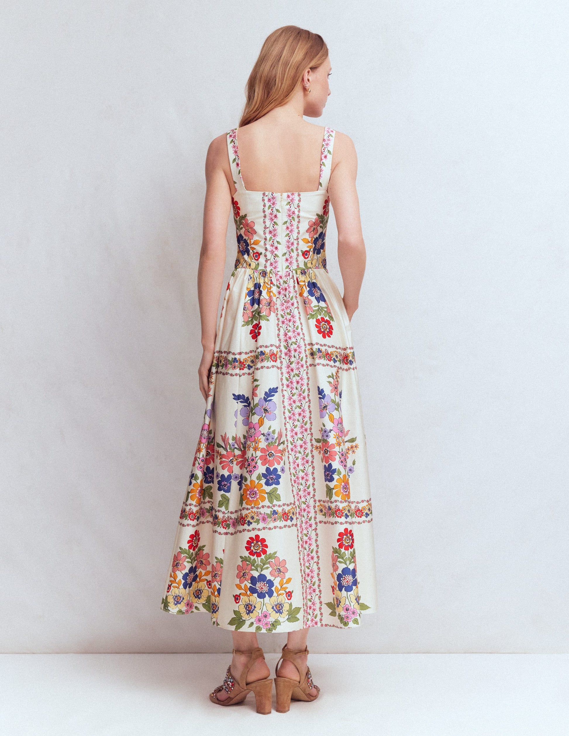 Fit and Flare Midi Dress-Multi Meadow Flowers Lattice-8