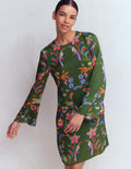 Flared Sleeve Shift Dress-Hunter Green, Orchid Canopy