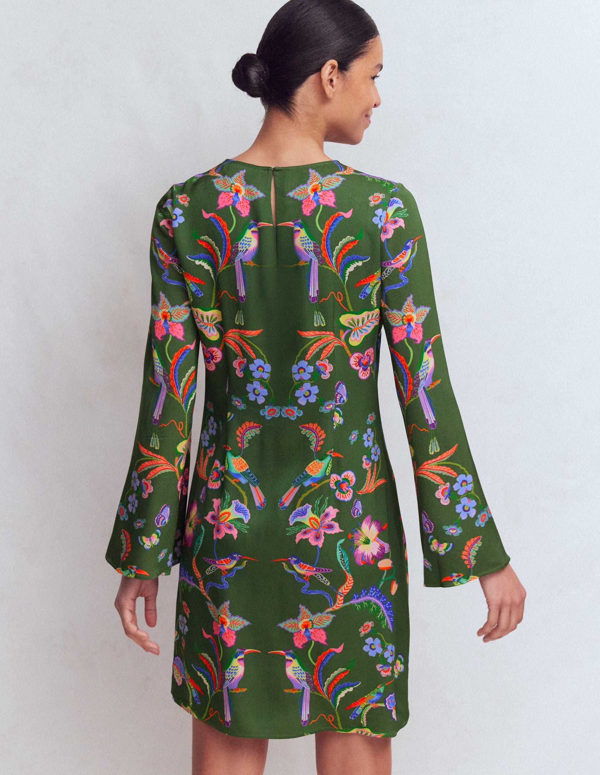 Flared Sleeve Shift Dress-Hunter Green, Orchid Canopy-4