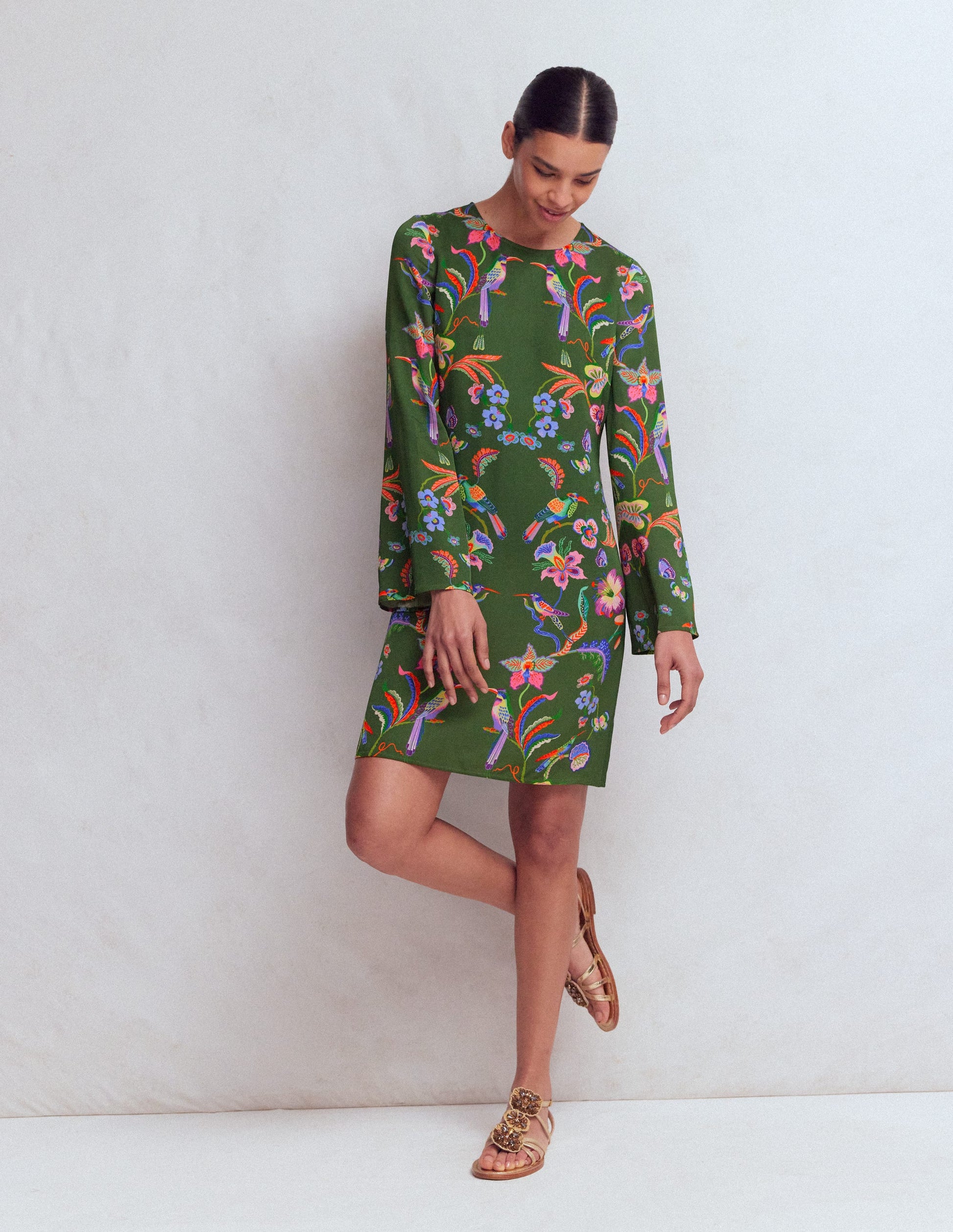 Flared Sleeve Shift Dress-Multi, Orchid Canopy | Boden USA Flared Sleeve Shift Dress-Multi, Orchid Canopy | Boden USA