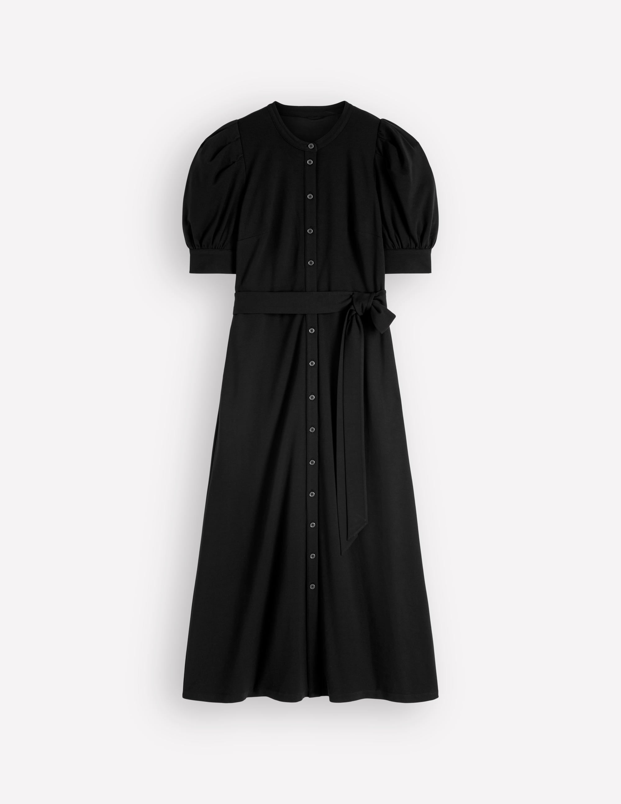 Puff Sleeve Ponte Shirt Dress-Black - Image 6