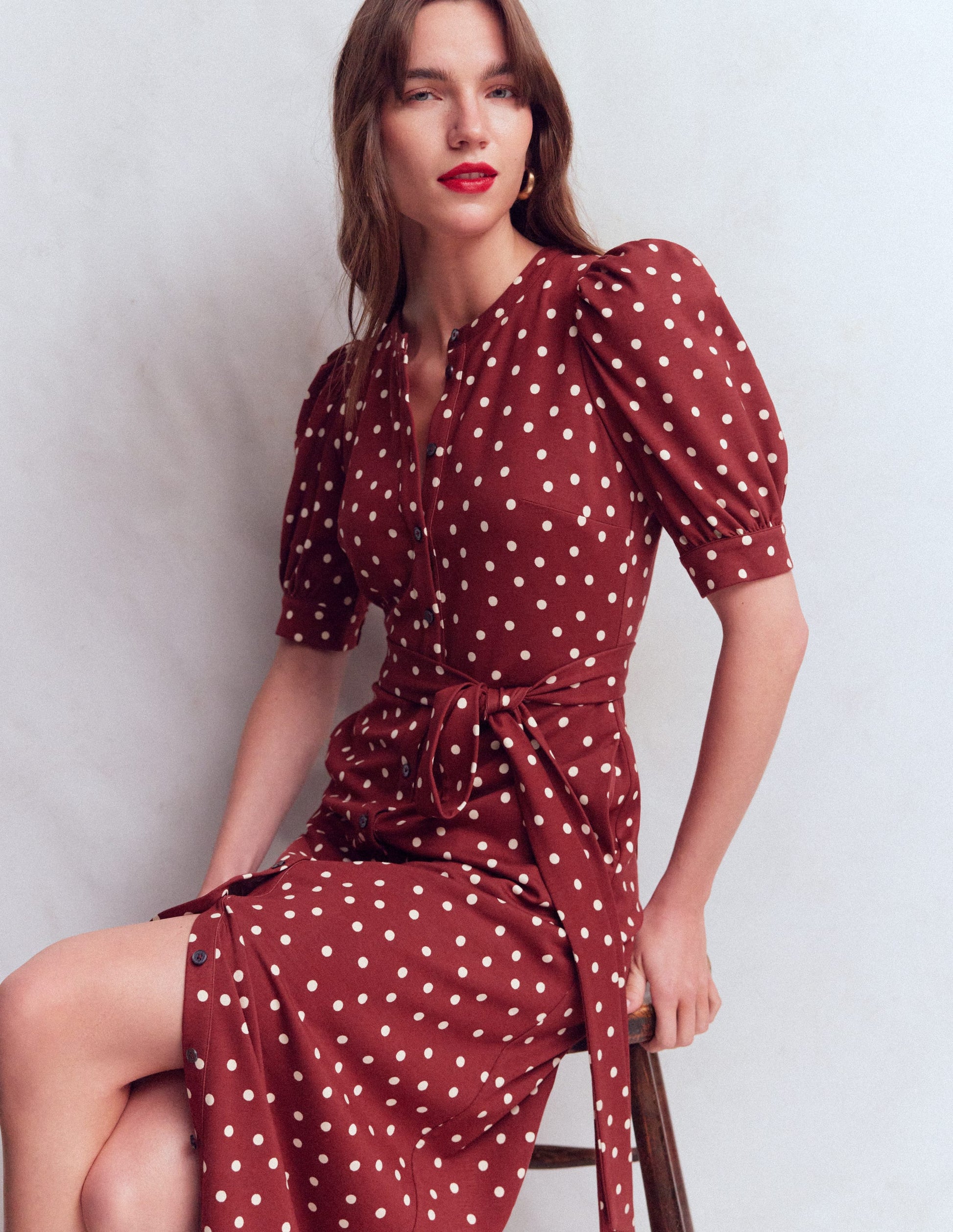 Boden Women's Puff Sleeve Ponte Shirt Dress in Red | Size 8 Boden Women's Puff Sleeve Ponte Shirt Dress in Red | Size 8