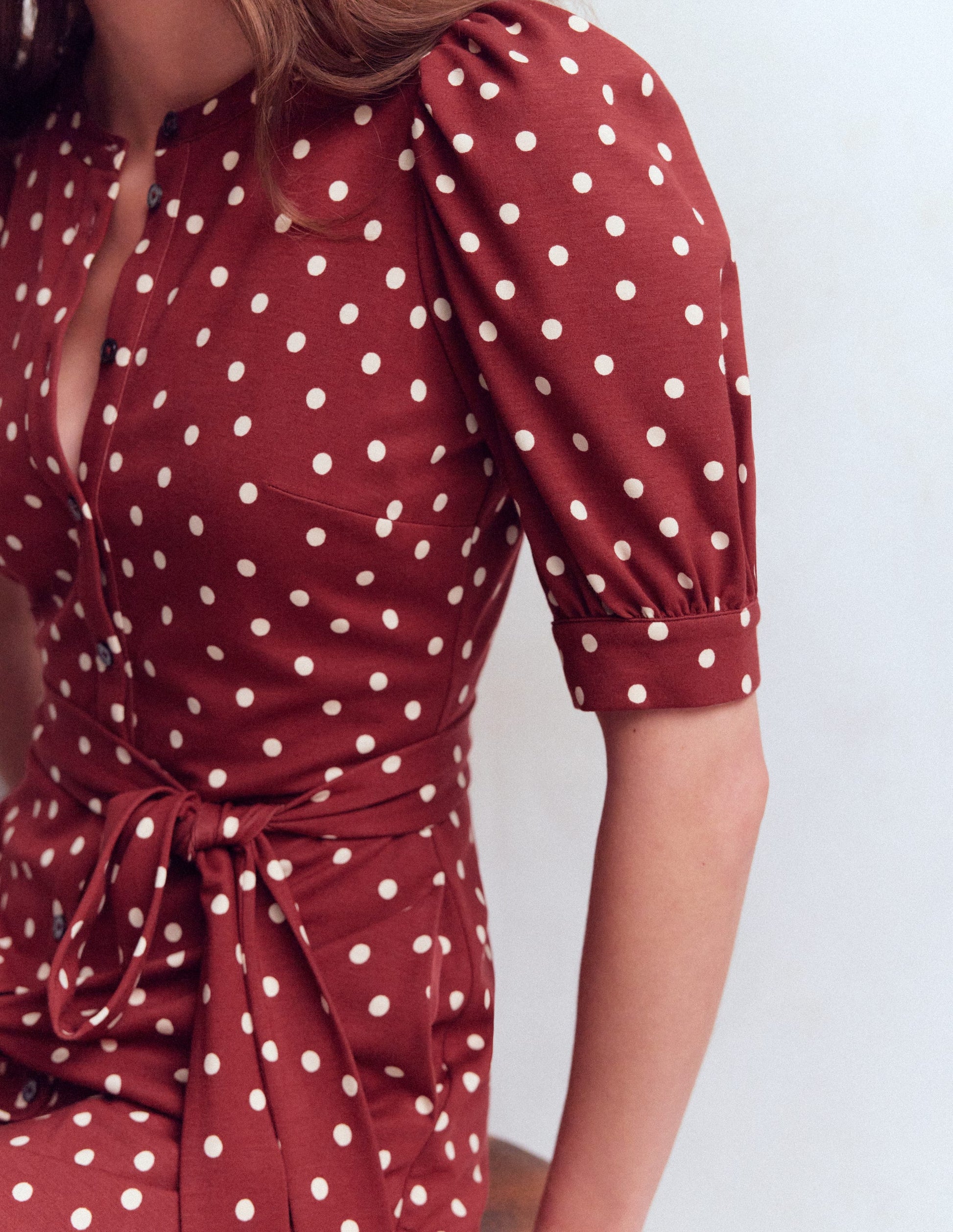 Boden Women's Puff Sleeve Ponte Shirt Dress in Red