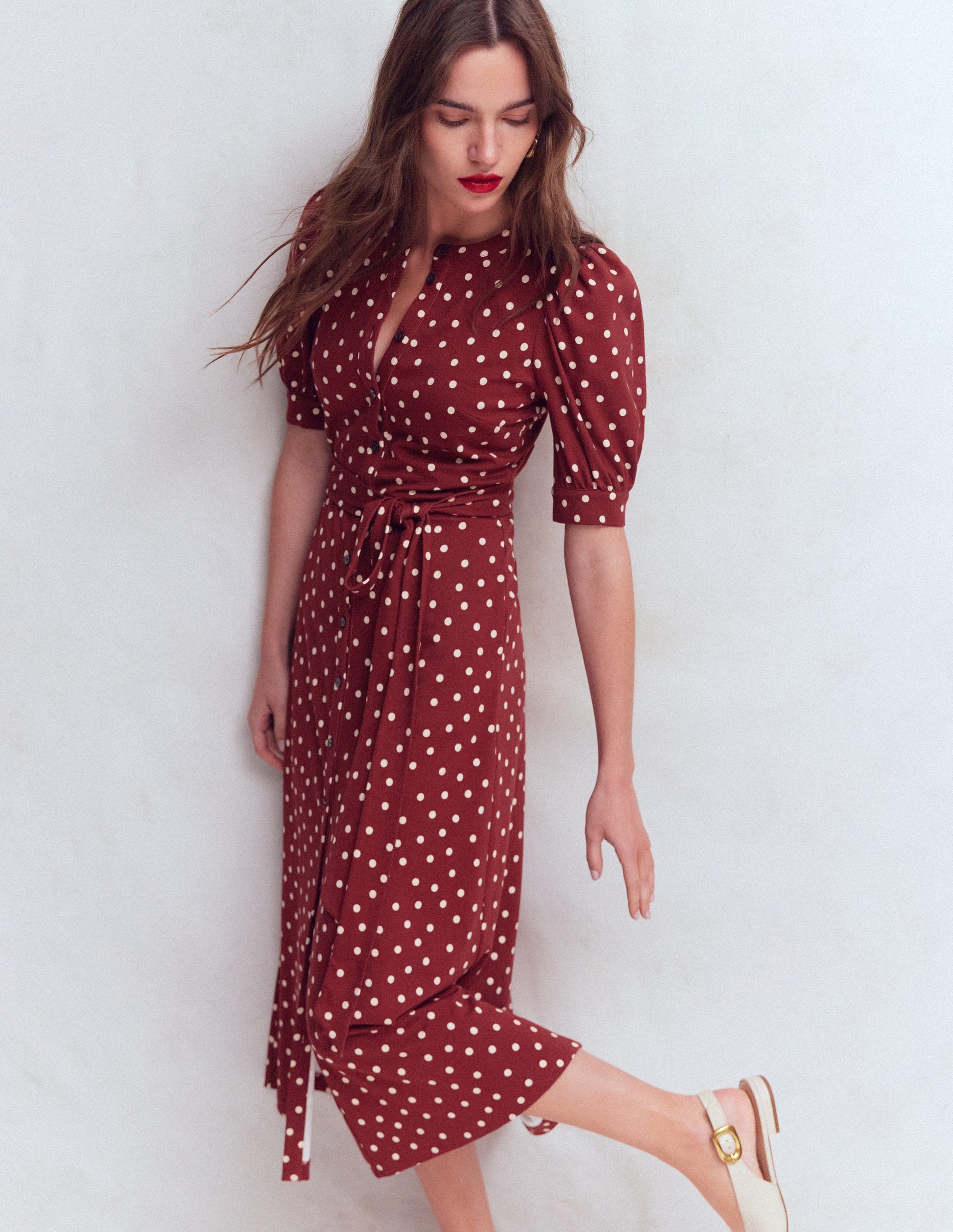 Boden Women's Puff Sleeve Ponte Shirt Dress in Red | Size 8 Boden Women's Puff Sleeve Ponte Shirt Dress in Red | Size 8