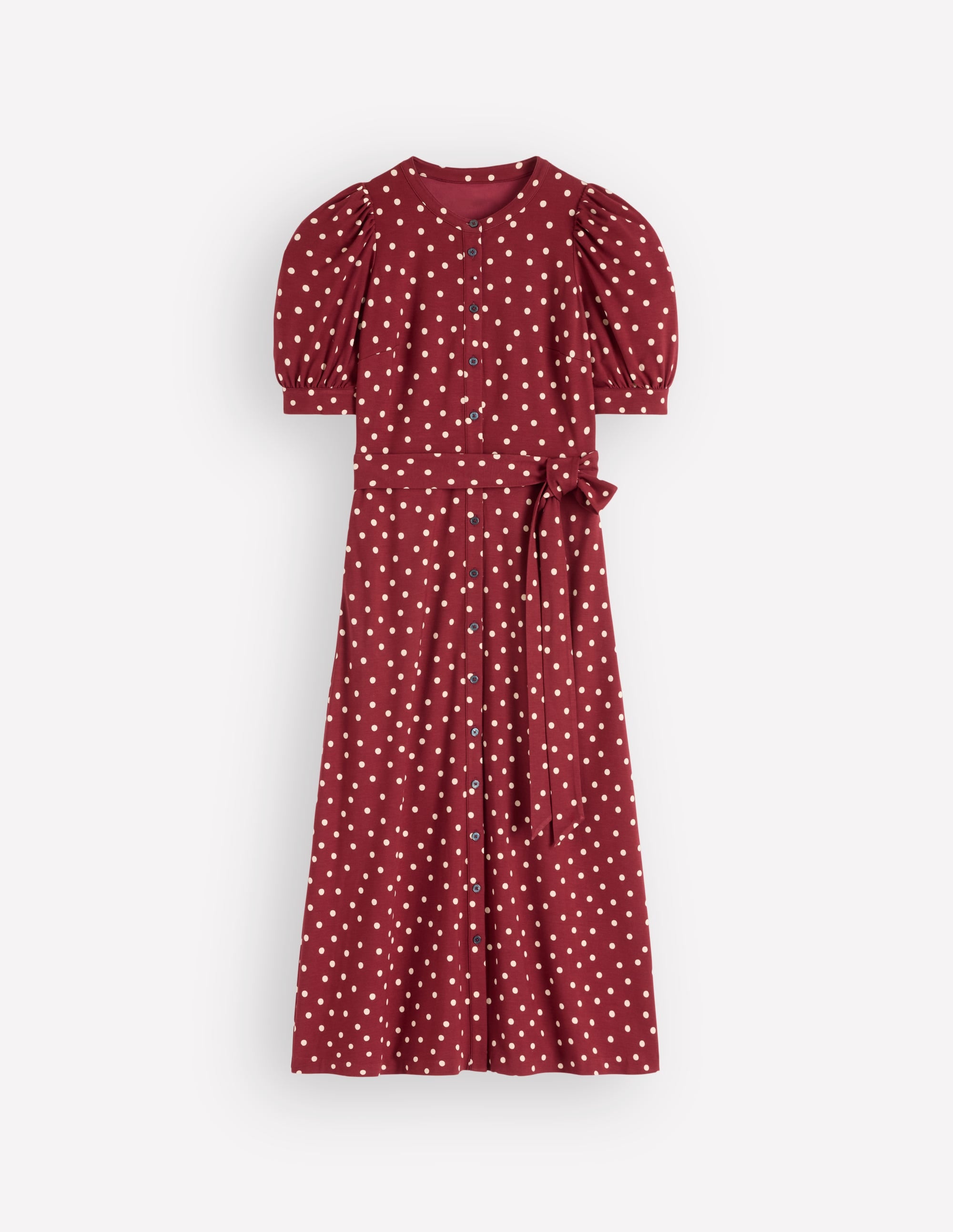 Puff Sleeve Ponte Shirt Dress-Red Pear, Painted Dot - Image 7