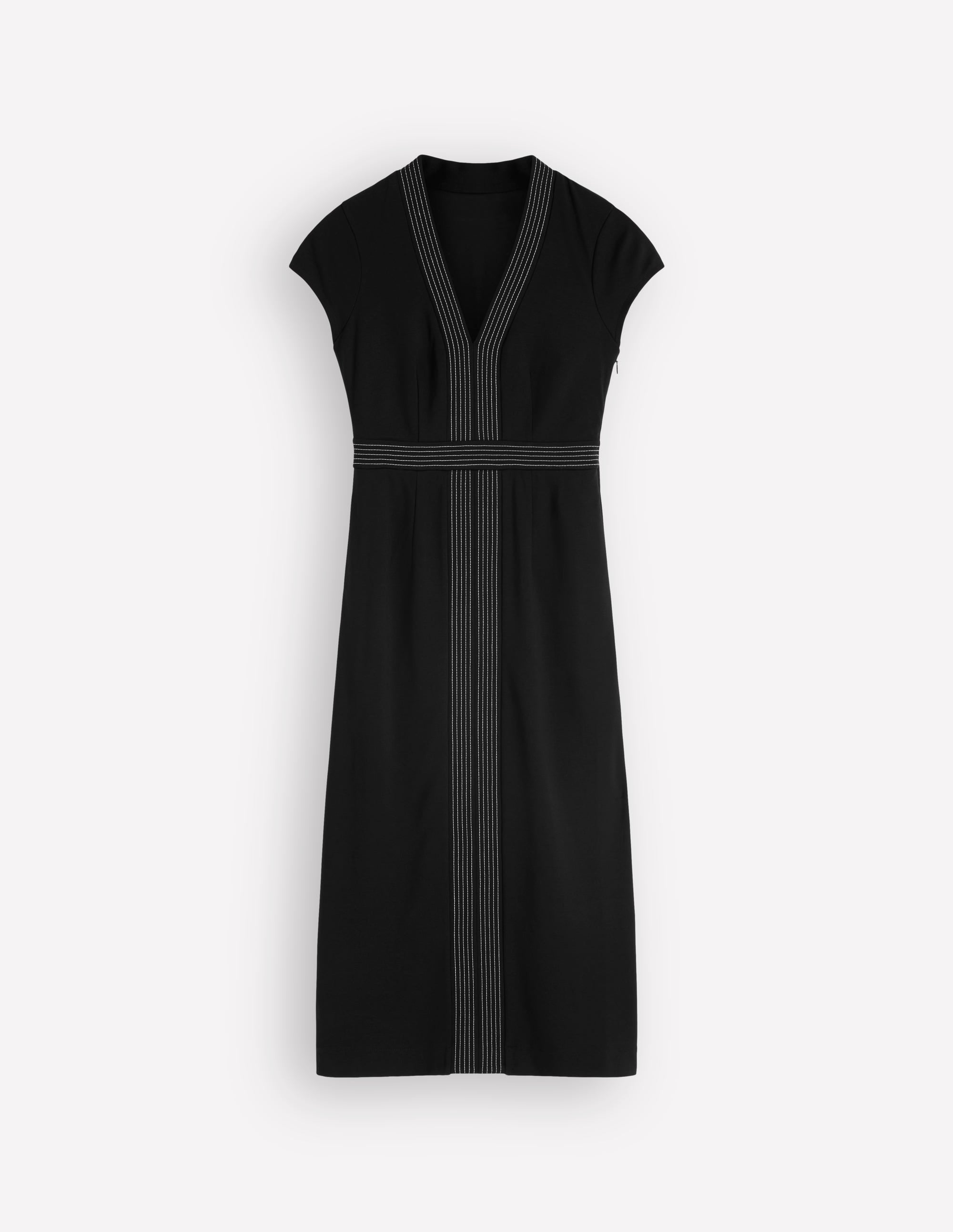 Topstitch V-neck Ponte Dress-Black - Image 5