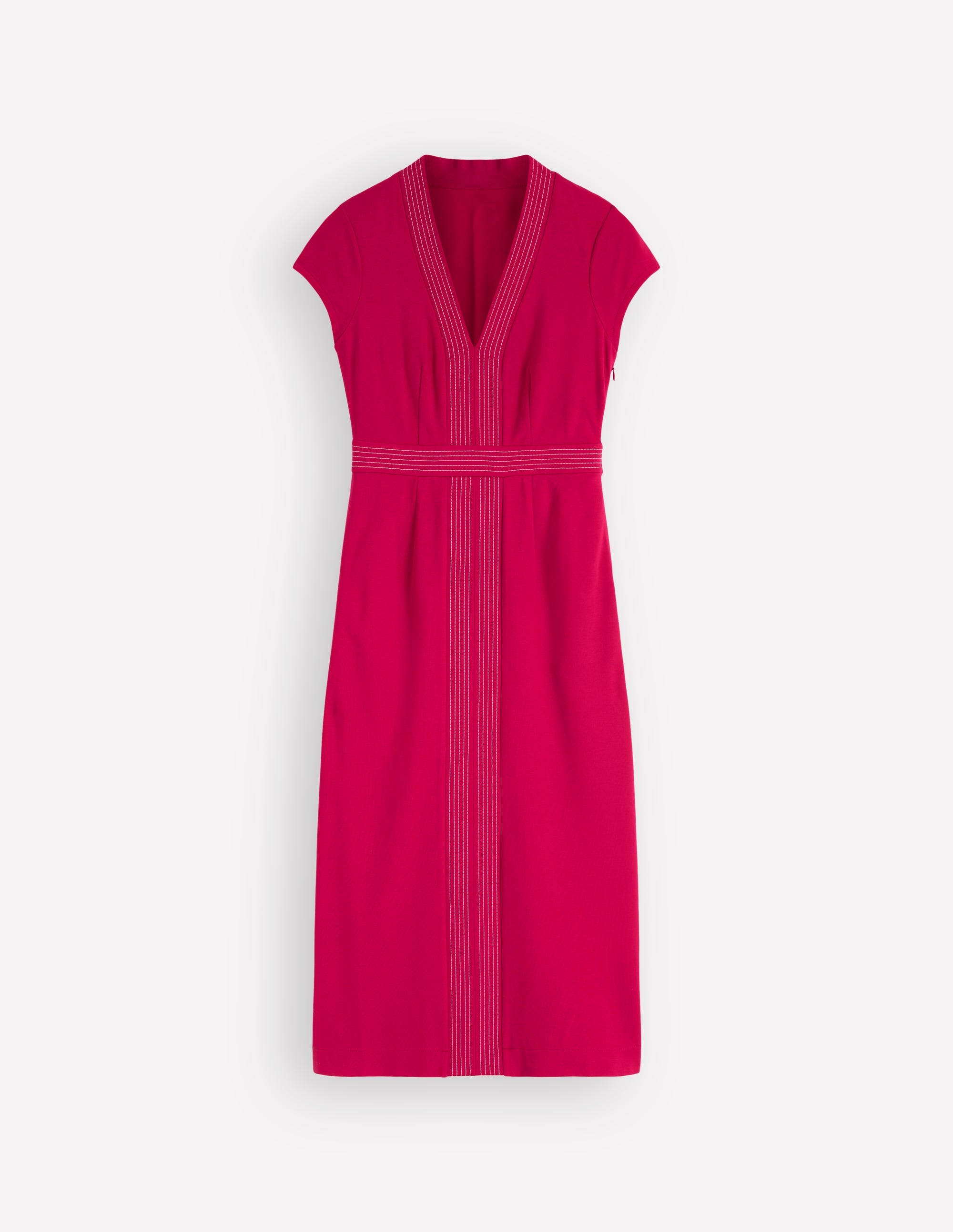 Topstitch V-neck Ponte Dress-Pomegranate - Image 5