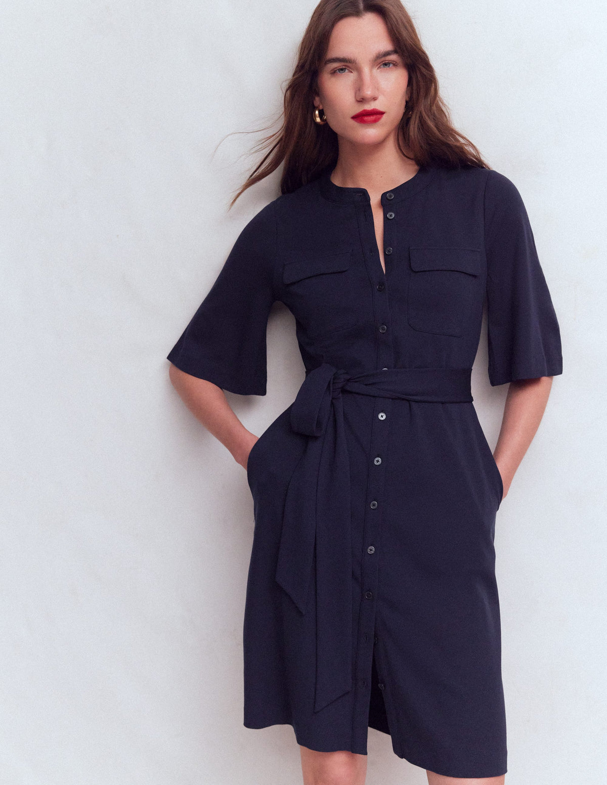 Front Pocket Ponte Dress-Navy - Image 1