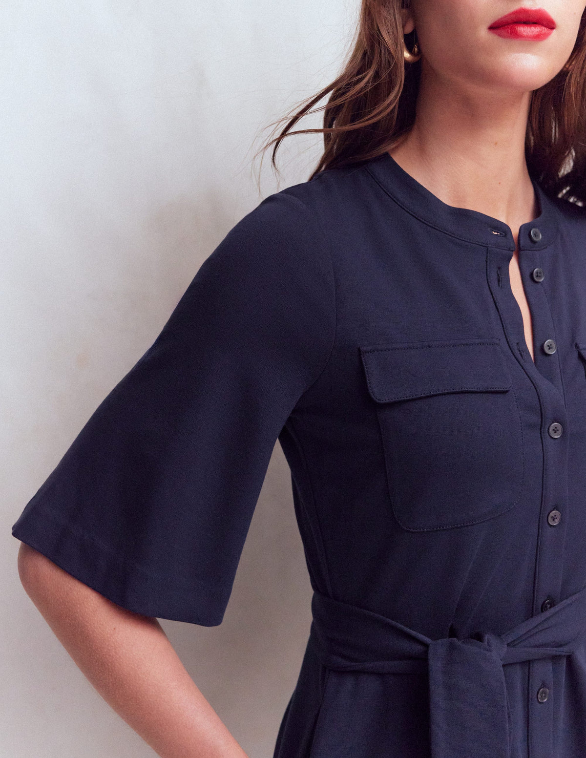 Front Pocket Ponte Dress-Navy - Image 2