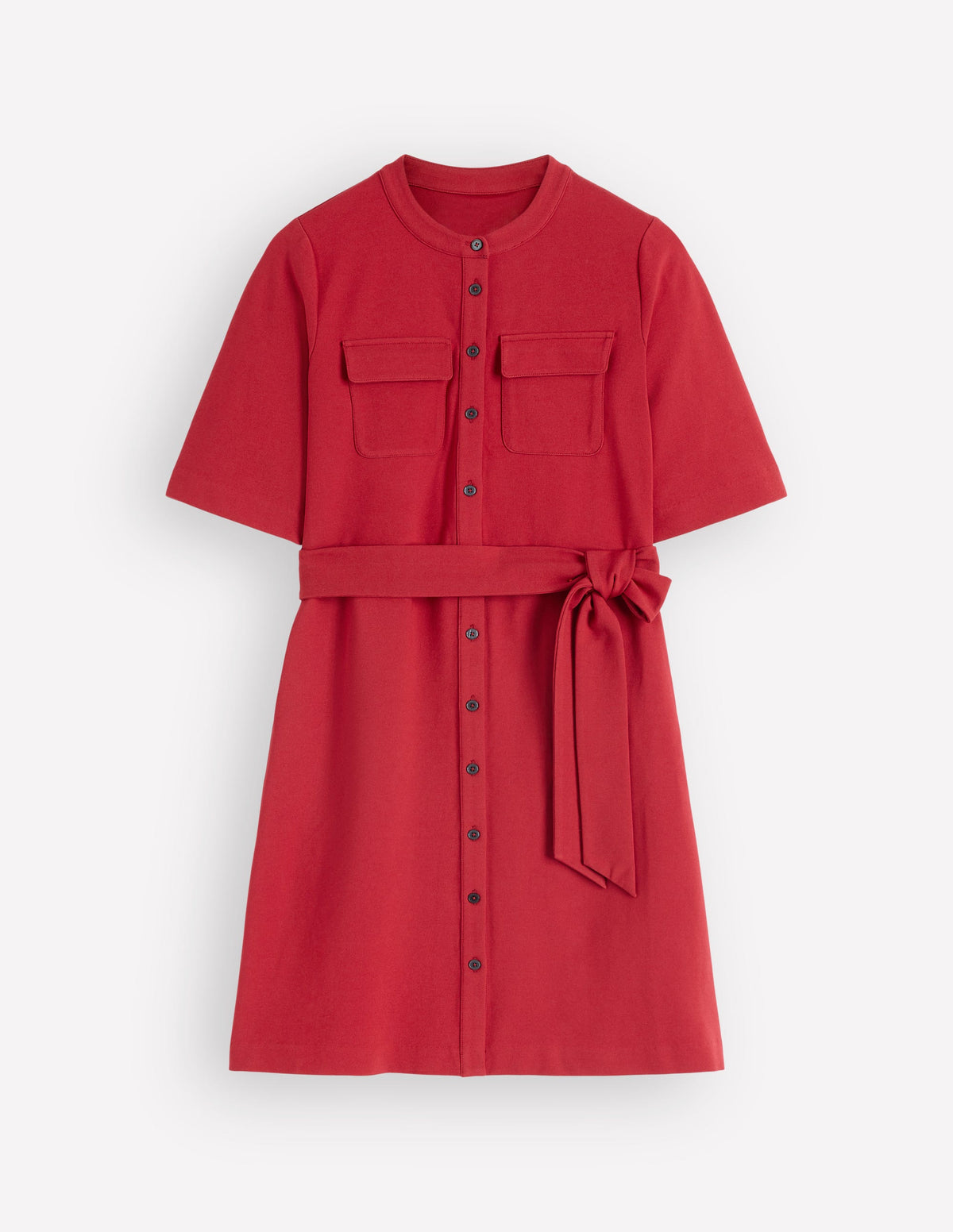 Front Pocket Ponte Dress-Crimson Red - Image 5