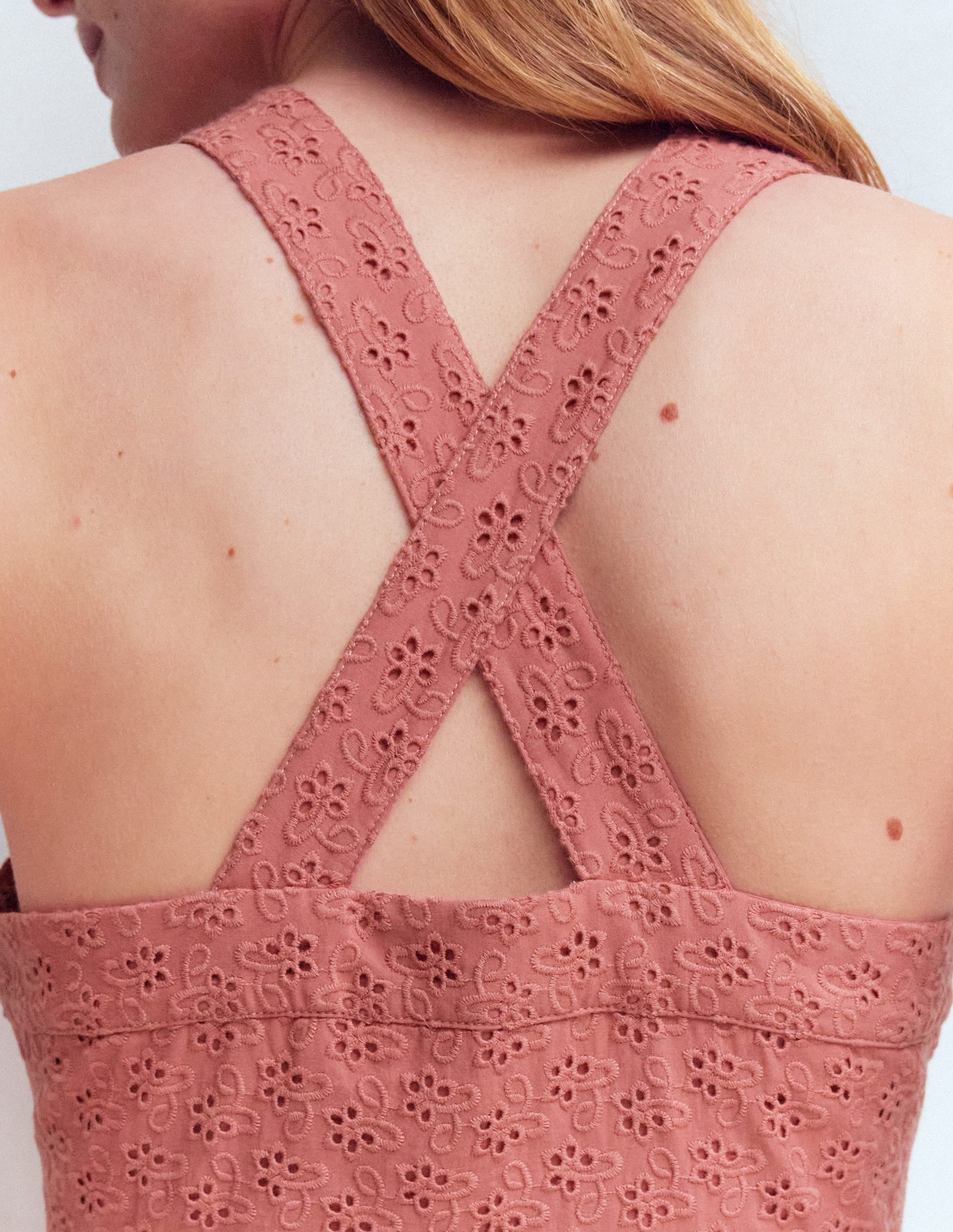 Cross Back Broderie Midi Dress-Vintage Rose Broderie - Image 2