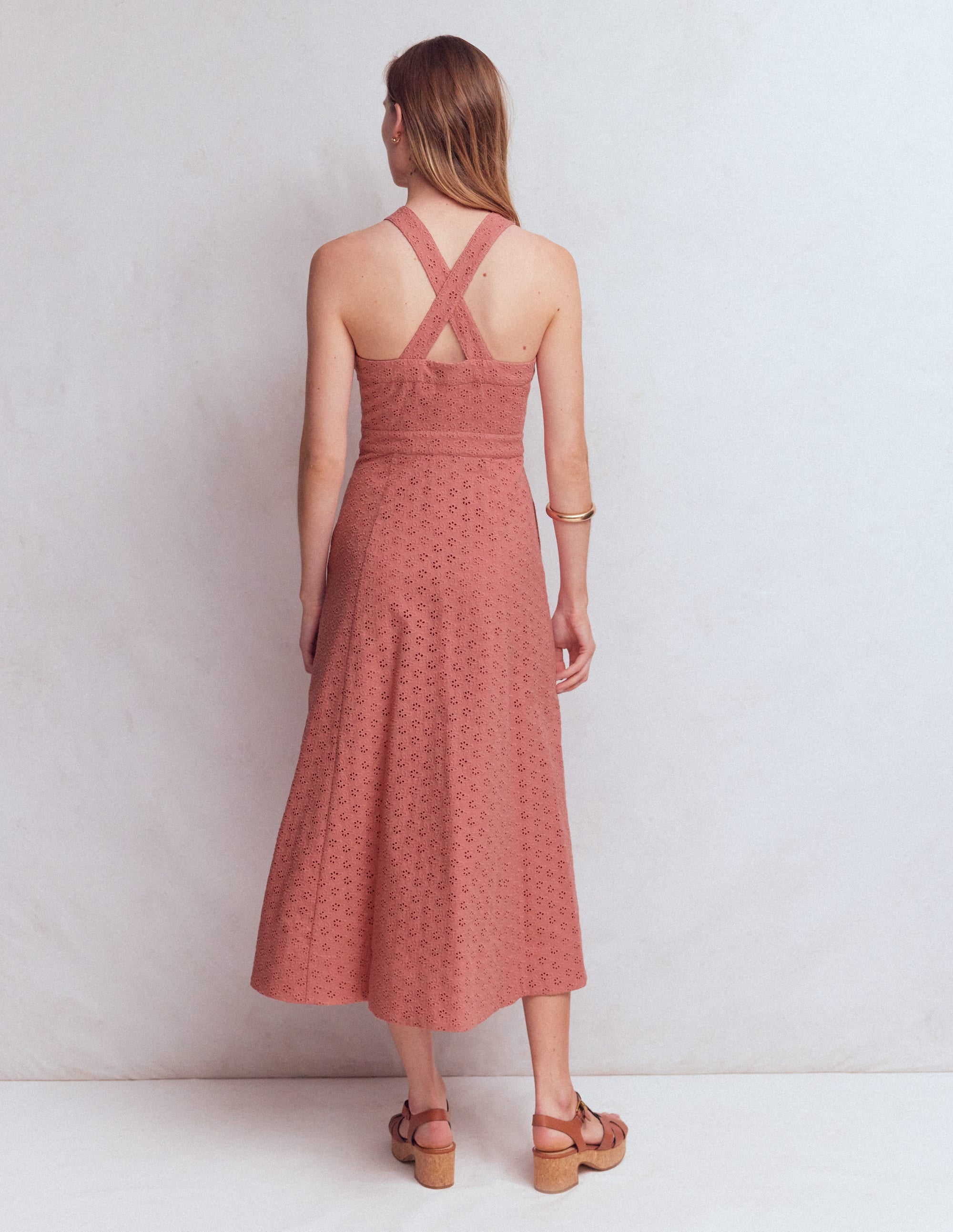 Cross Back Broderie Midi Dress-Vintage Rose Broderie - Image 3
