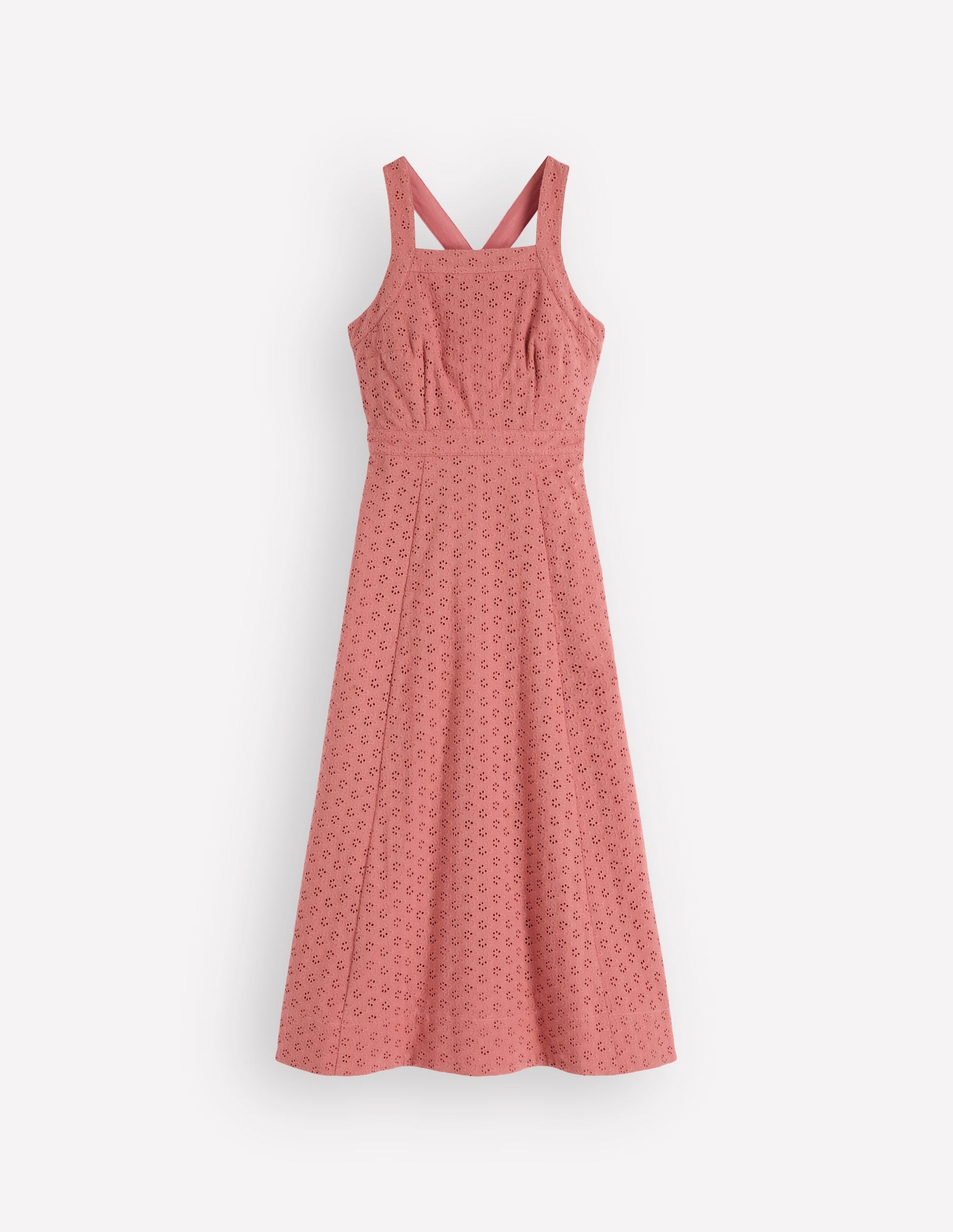 Cross Back Broderie Midi Dress-Vintage Rose Broderie