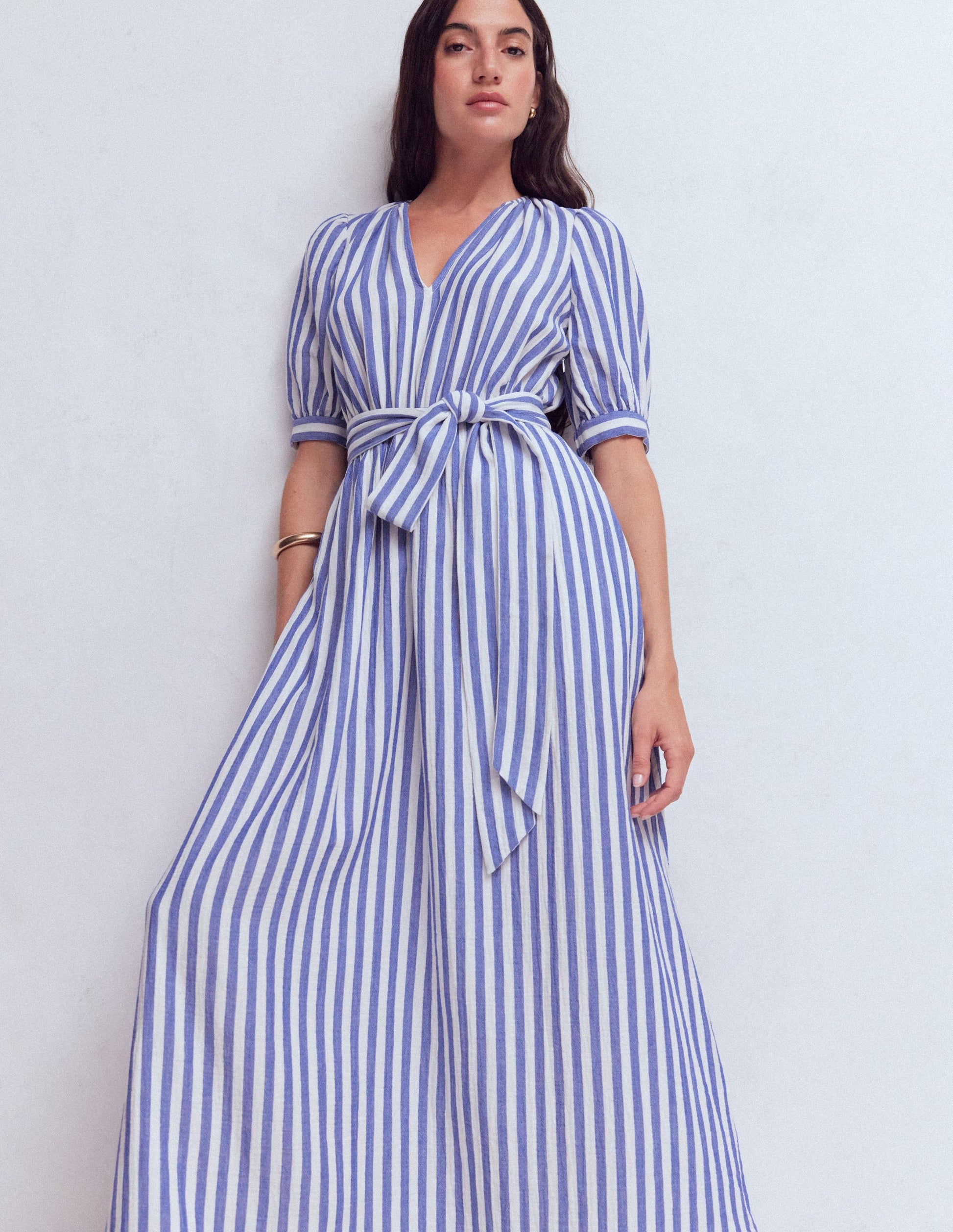 Boden Women's Double Cloth Puff Sleeve Dress in Blue