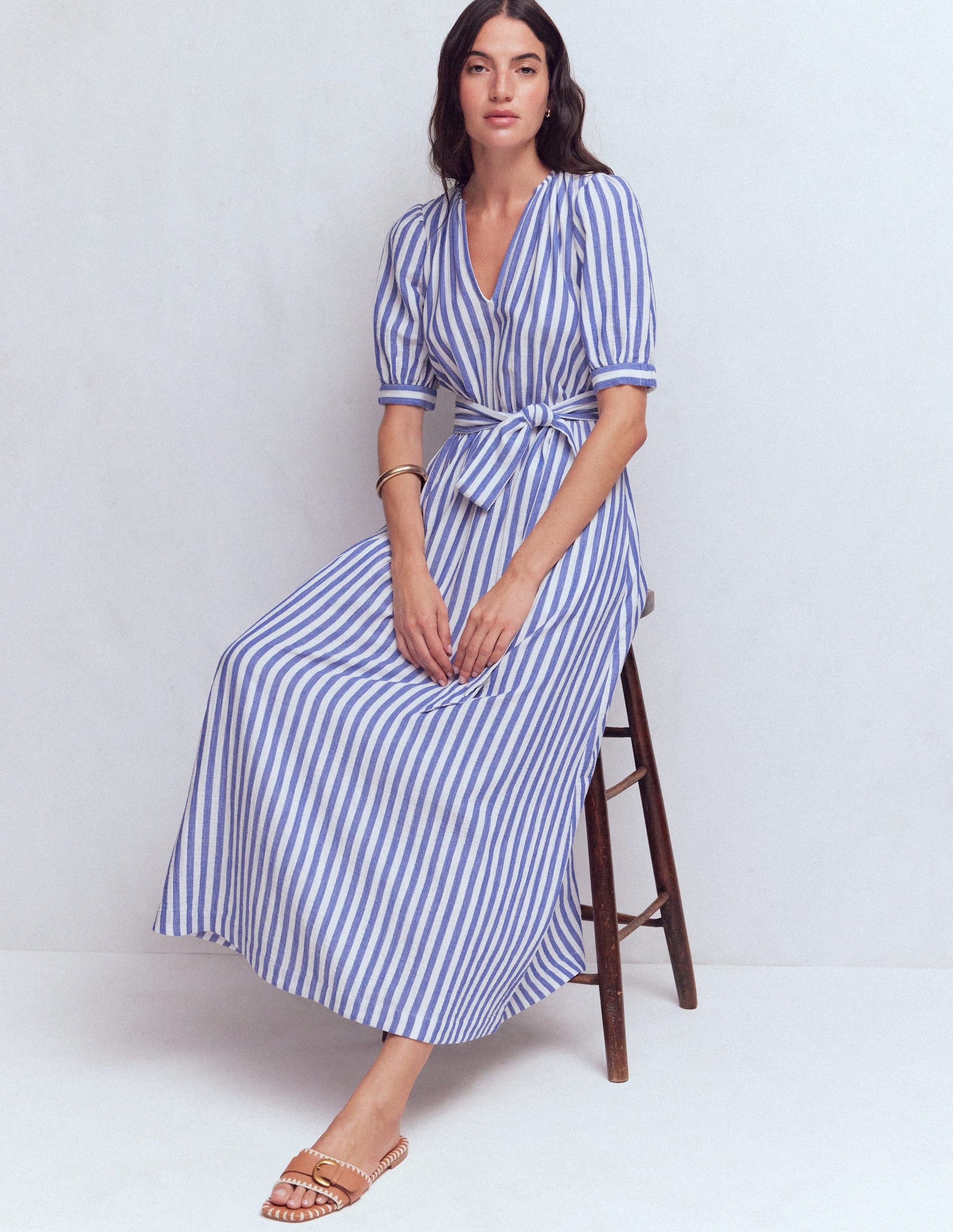 boden blue stripe dress Boden Women's Double Cloth Puff Sleeve Dress in Blue