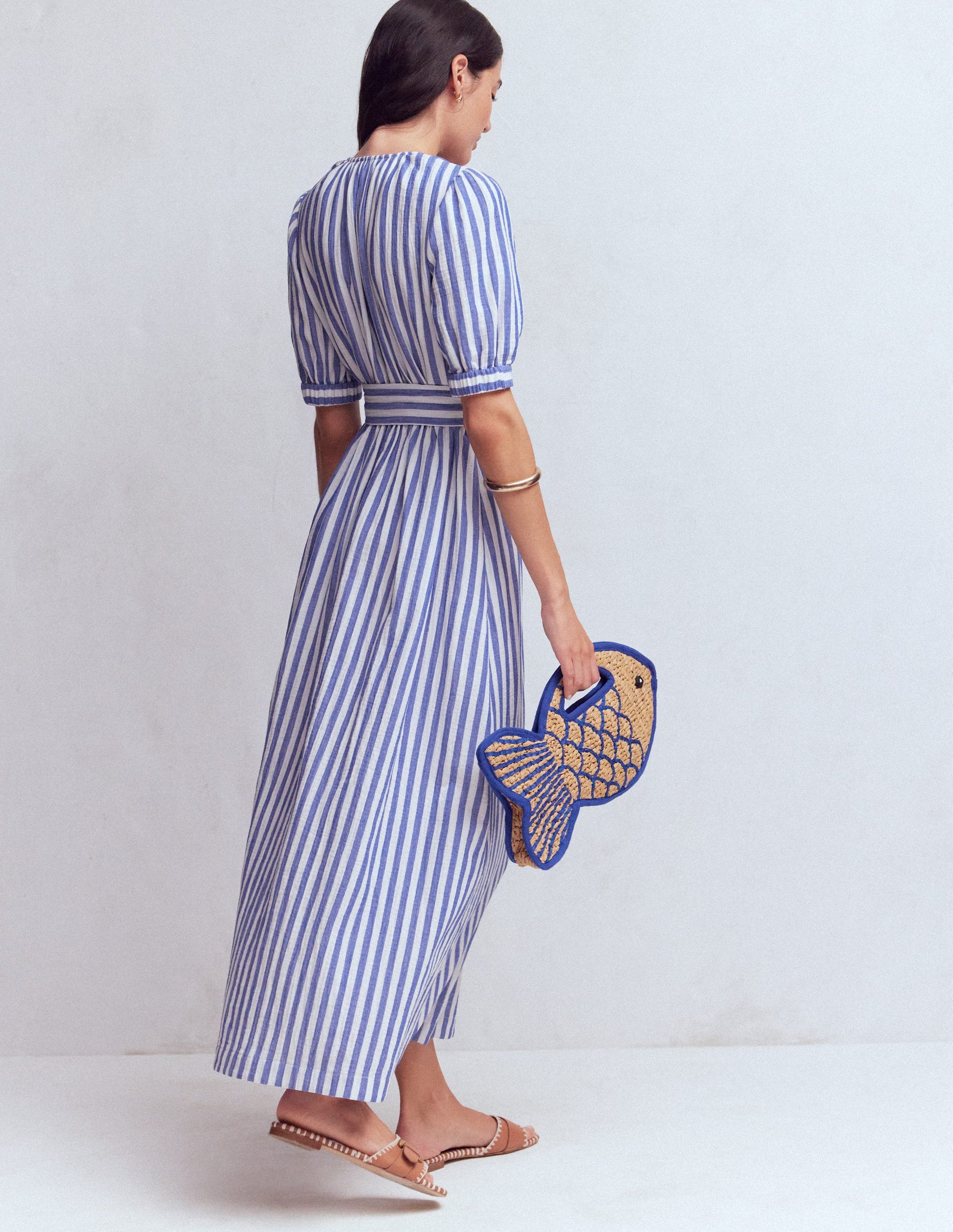 Boden Women's Double Cloth Puff Sleeve Dress in Blue