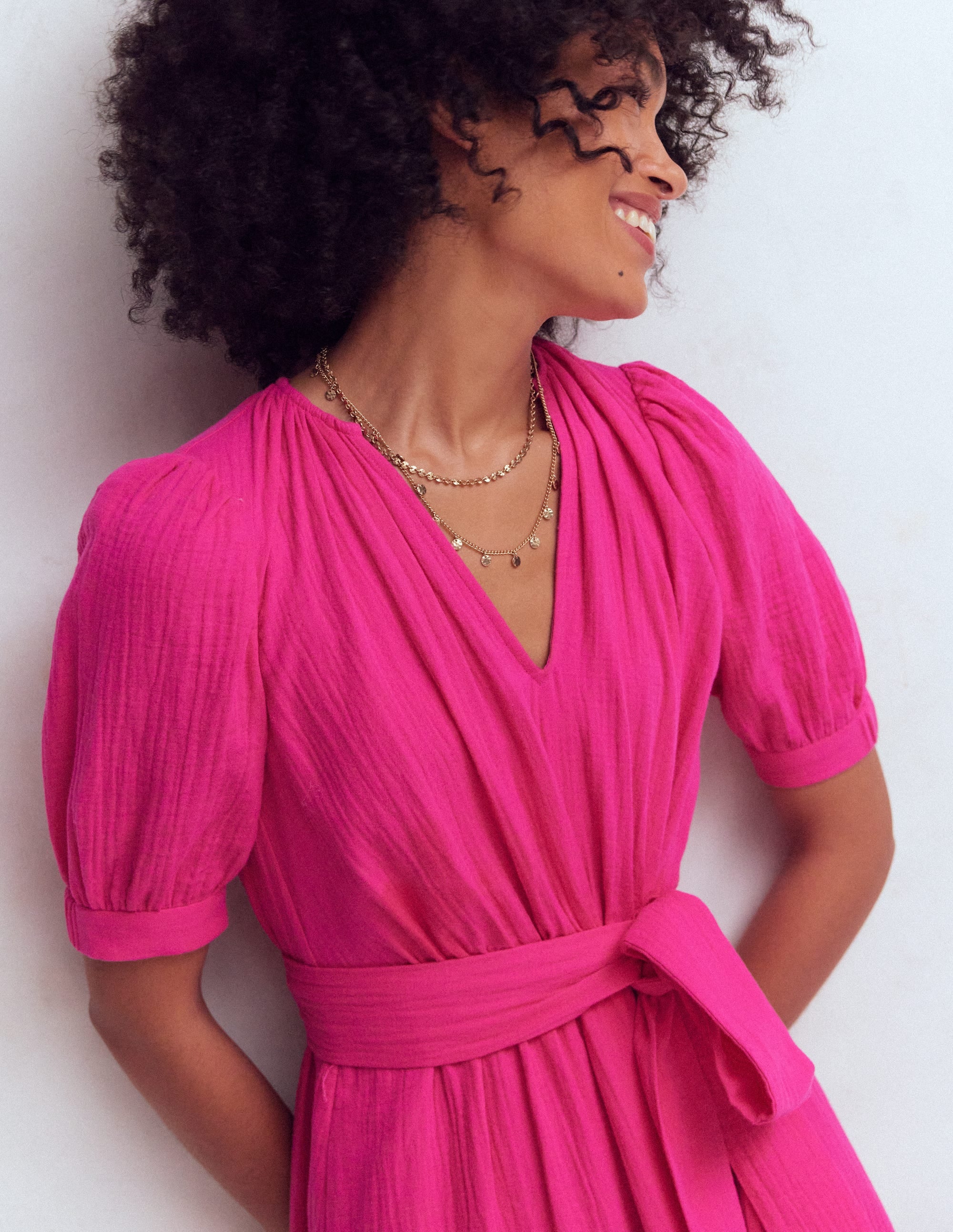Boden Women's Double Cloth Puff Sleeve Dress in Pink