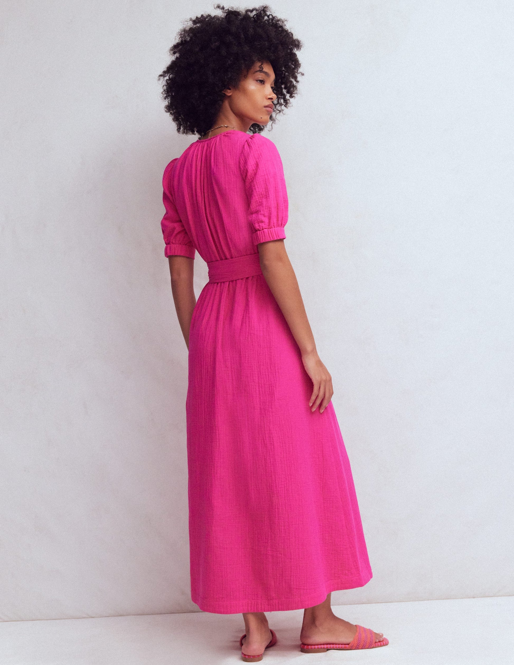 Double Cloth Puff Sleeve Dress-Bright Pink | Boden USA Double Cloth Puff Sleeve Dress-Bright Pink | Boden USA
