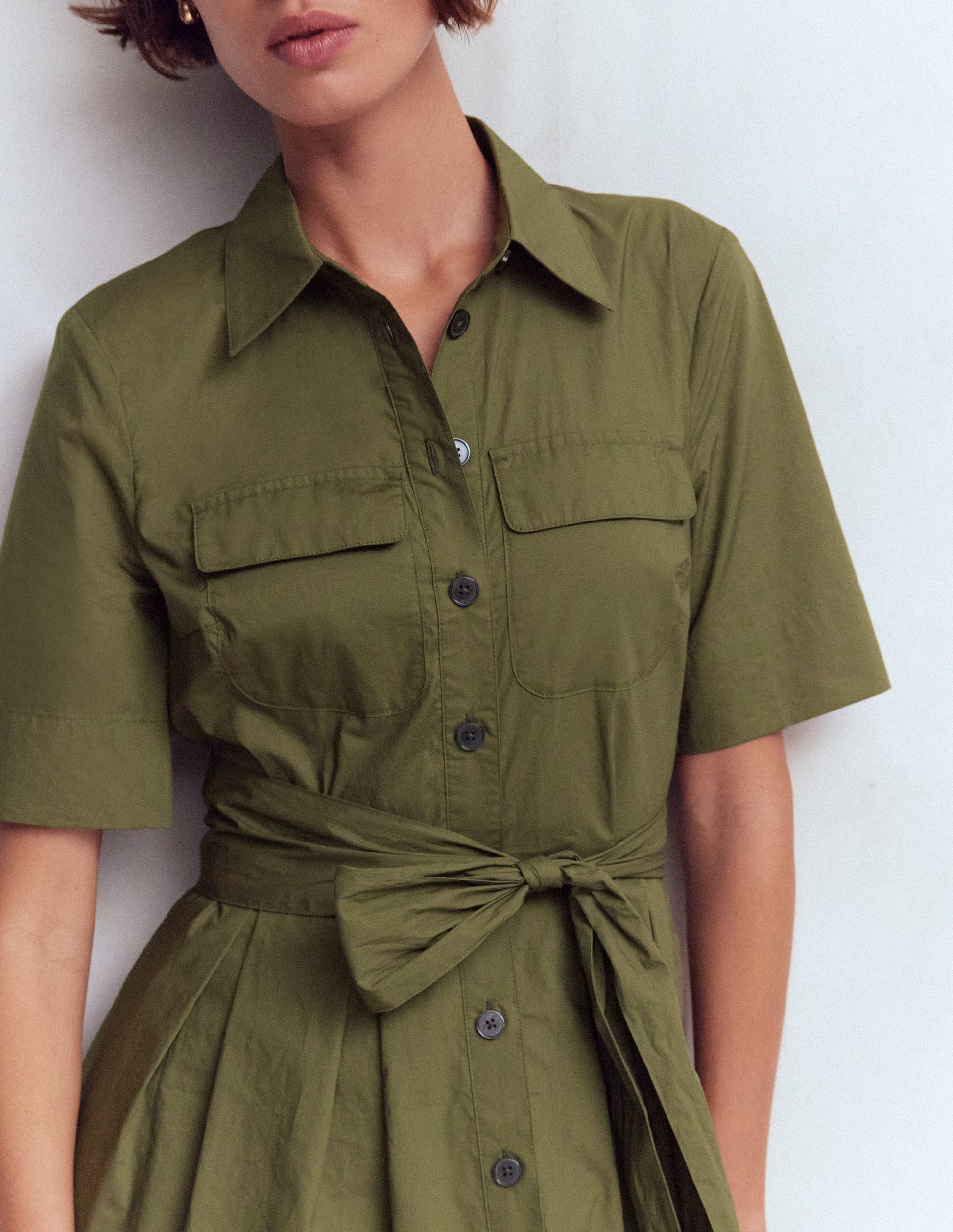 Boden Women's Zoe Short Sleeve Shirt Dress in Green | Size 14 Boden Women's Zoe Short Sleeve Shirt Dress in Green | Size 14