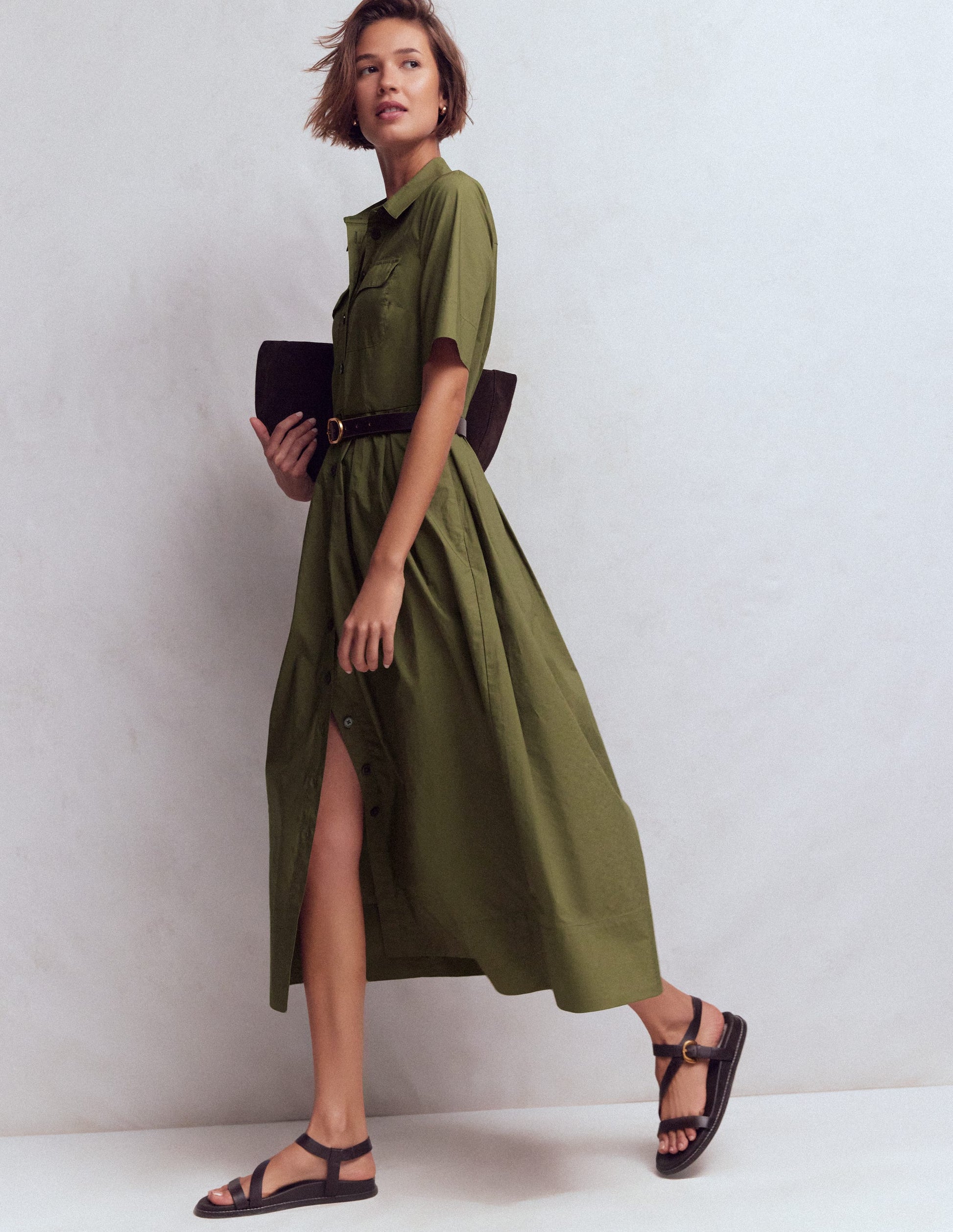 Boden Women's Zoe Short Sleeve Shirt Dress in Green | Size 14 Boden Women's Zoe Short Sleeve Shirt Dress in Green | Size 14