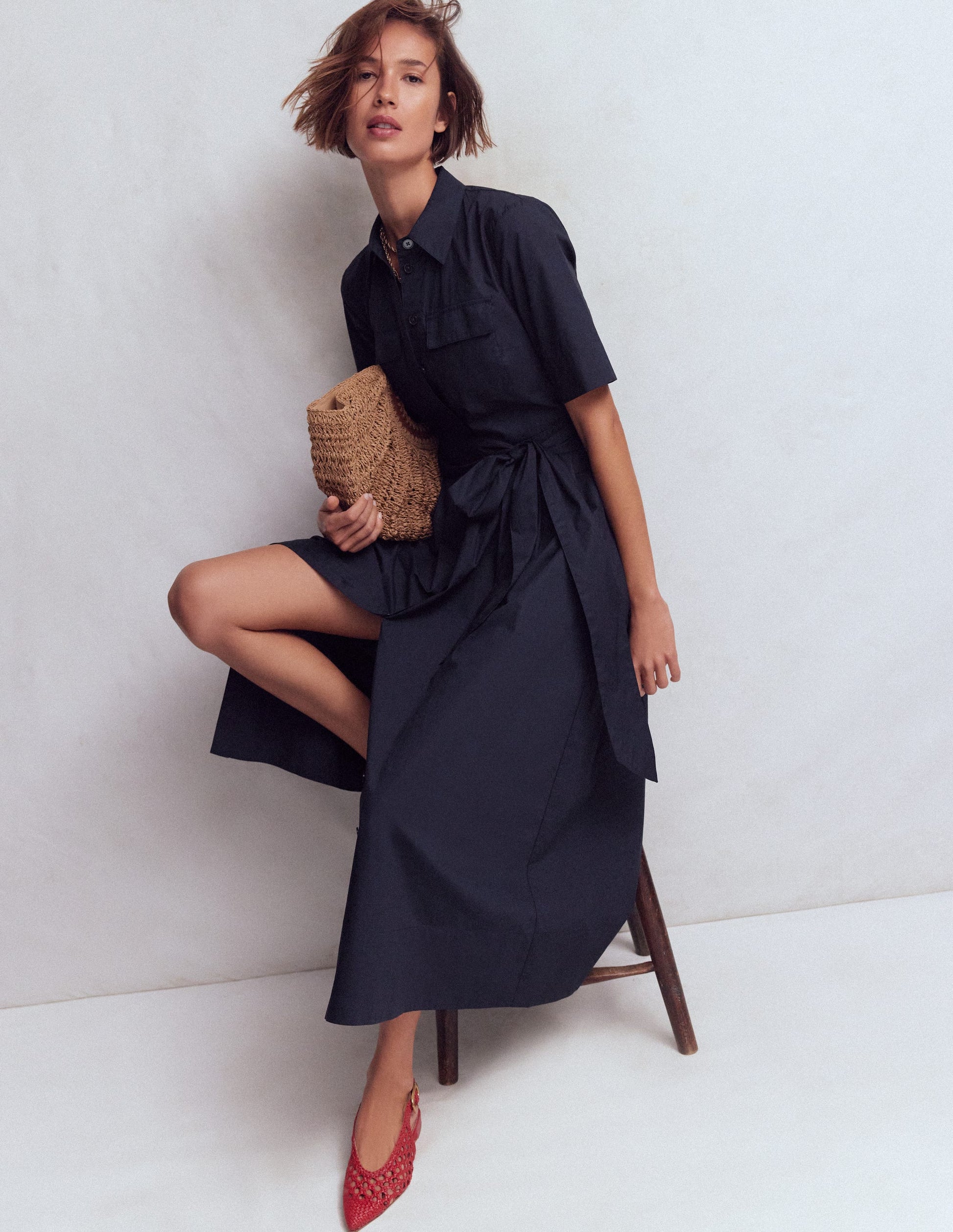 Zoe Short Sleeve Shirt Dress-Navy-1