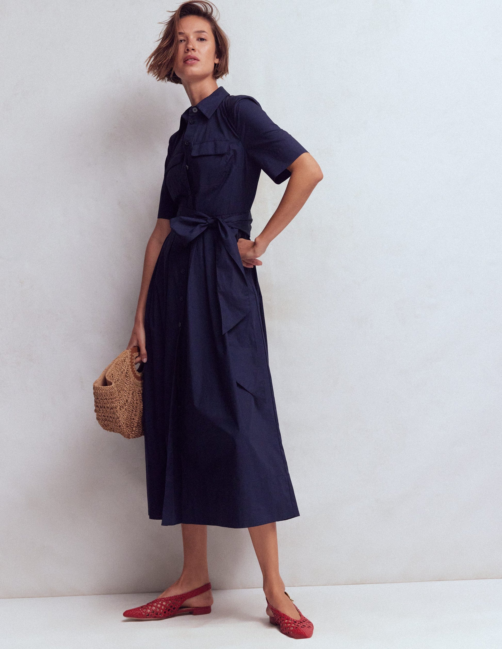 Zoe Short Sleeve Shirt Dress-Navy-4