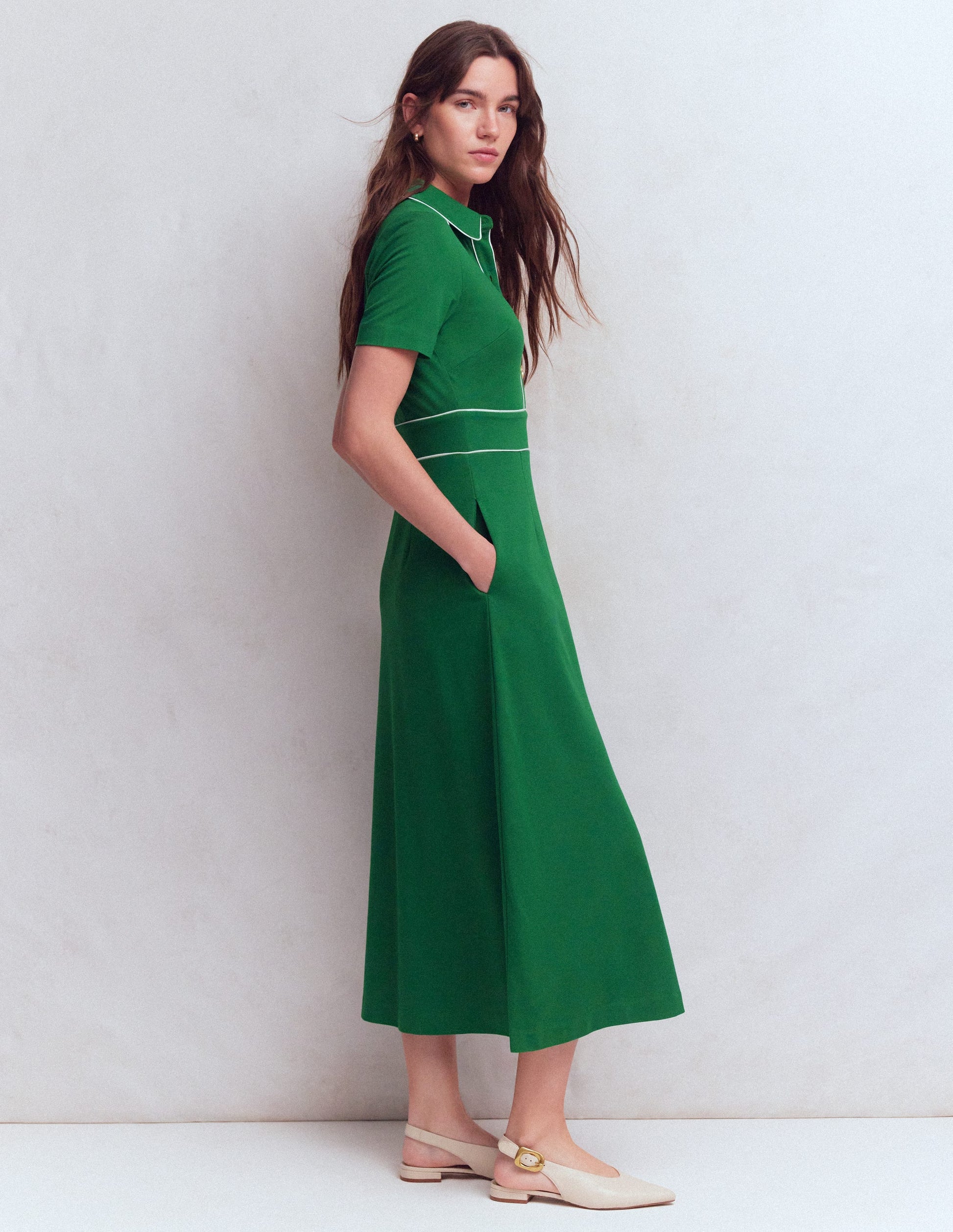Etta Piping Trim Ponte Dress-Fresh Green | Boden USA Etta Piping Trim Ponte Dress-Fresh Green | Boden USA