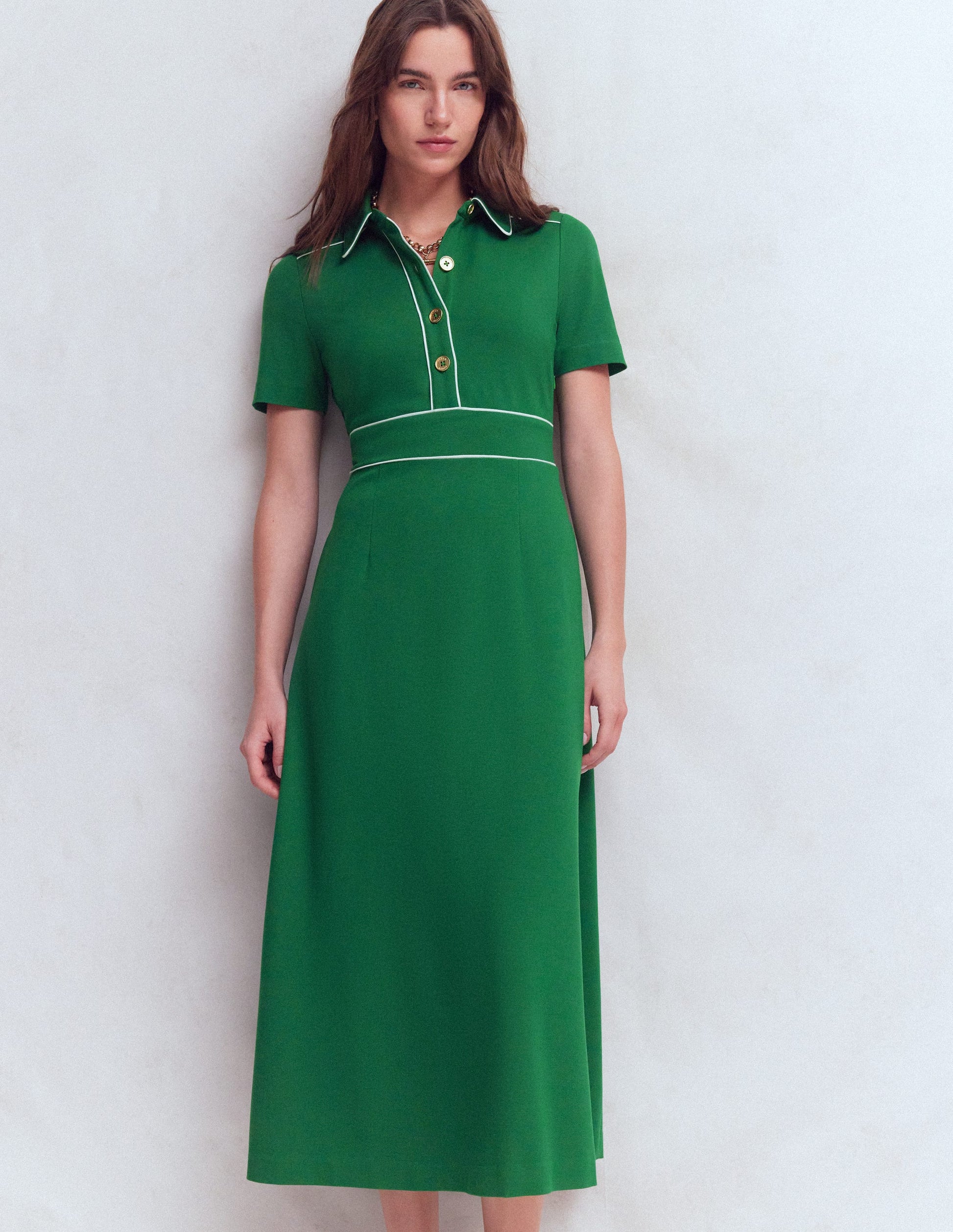 Boden Women's Etta Piping Trim Ponte Dress in Green | Size 14 Boden Women's Etta Piping Trim Ponte Dress in Green | Size 14