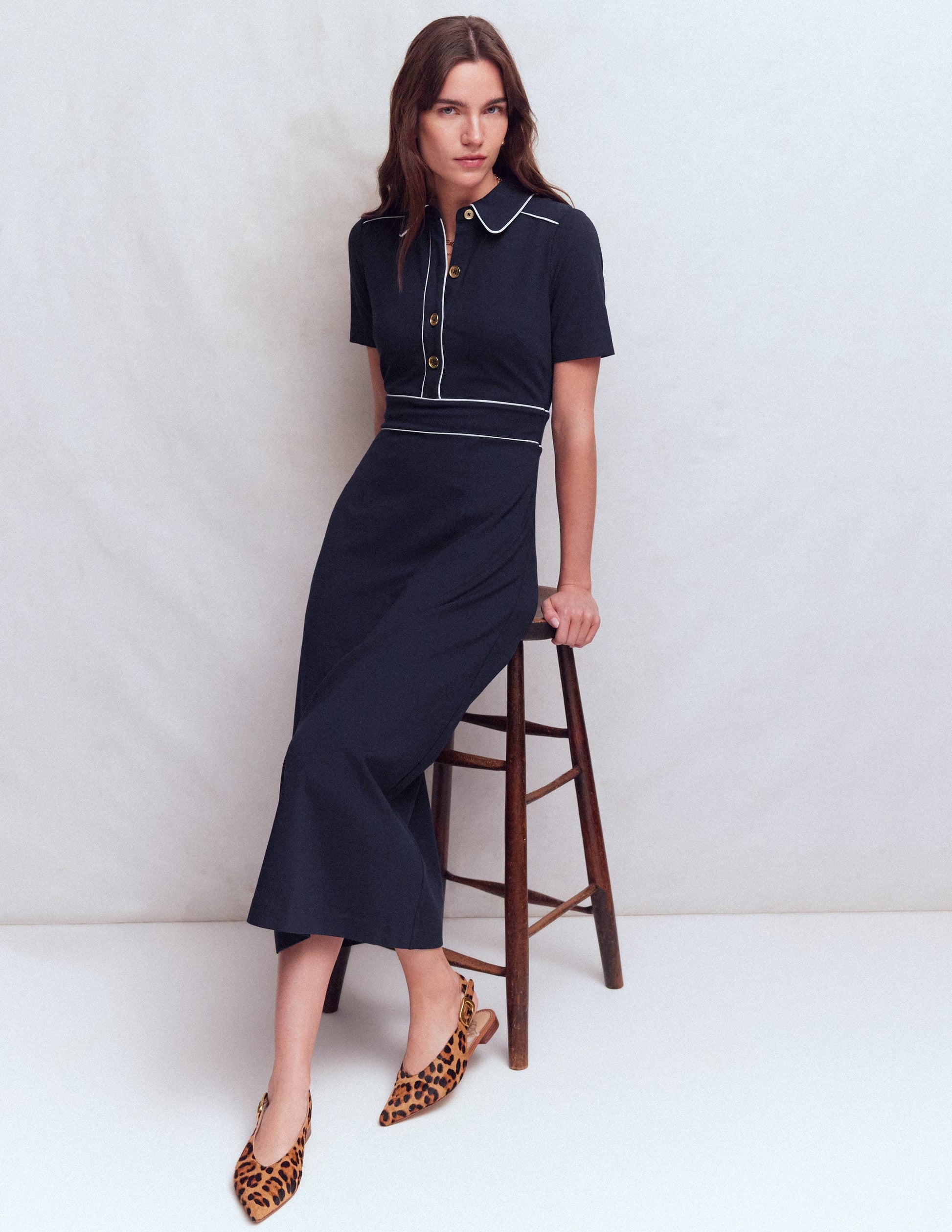 Etta Piping Trim Ponte Dress-Navy-1