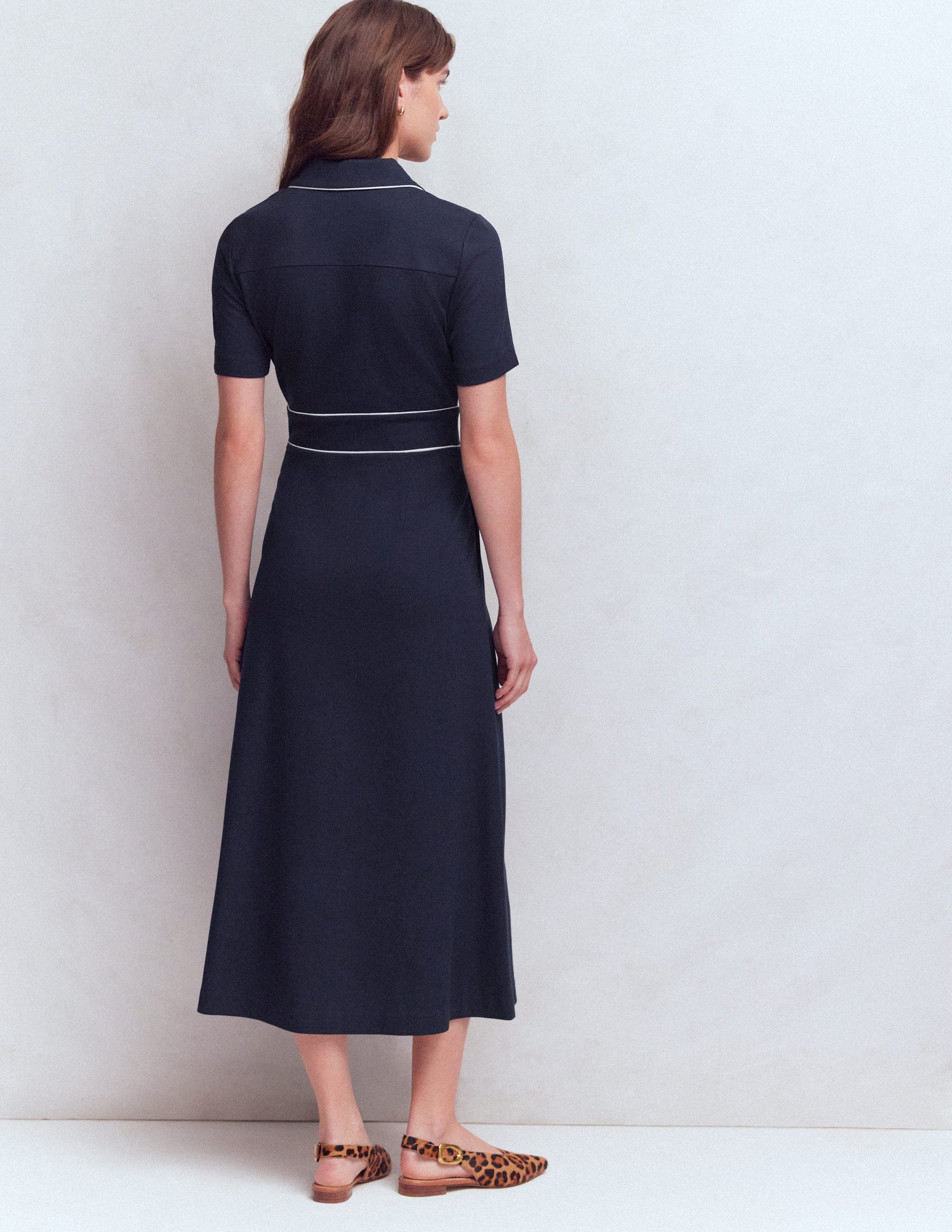 Etta Piping Trim Ponte Dress-Navy-3