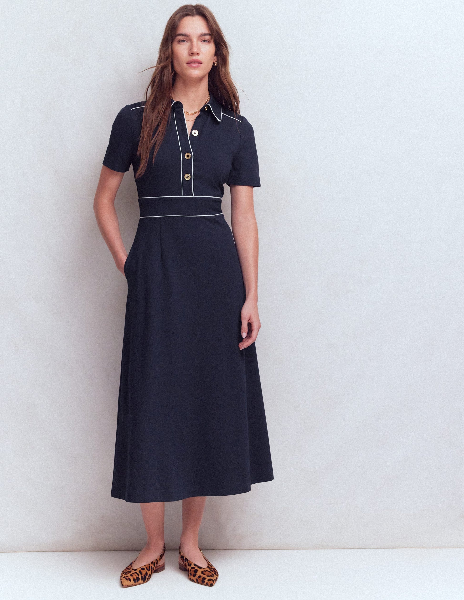 Etta Piping Trim Ponte Dress-Navy-4