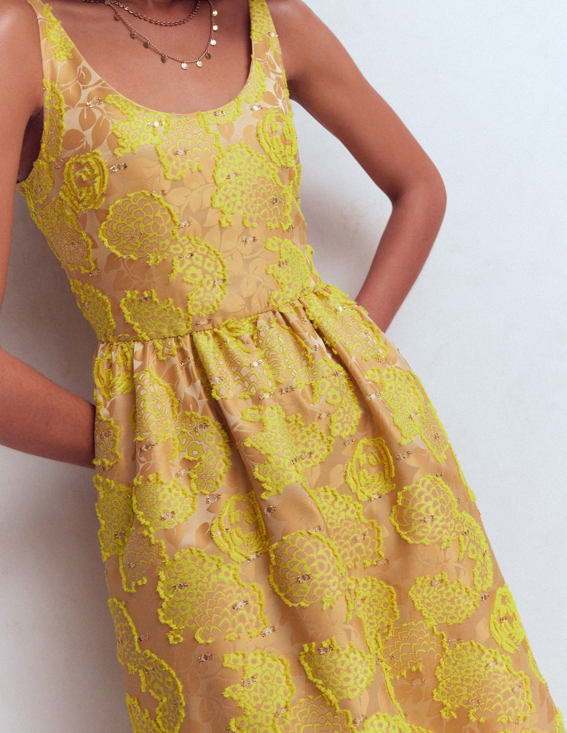 Scoop Neck Jacquard Dress-Yellow Jacquard | Boden USA Scoop Neck Jacquard Dress-Yellow Jacquard | Boden USA