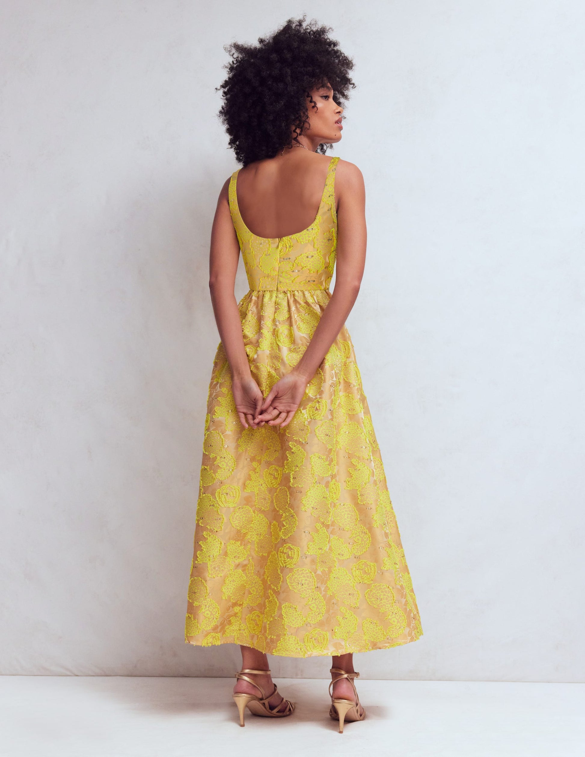 Scoop Neck Jacquard Dress-Yellow Jacquard | Boden USA