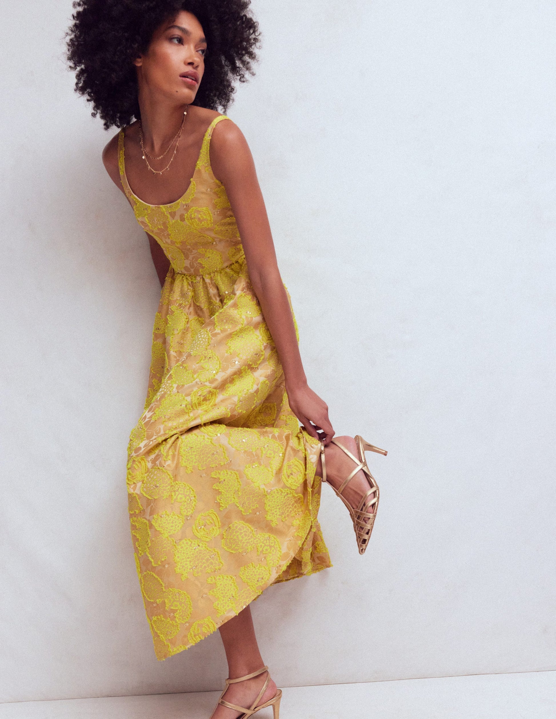 Boden Women's Scoop Neck Jacquard Dress in Yellow Boden Women's Scoop Neck Jacquard Dress in Yellow