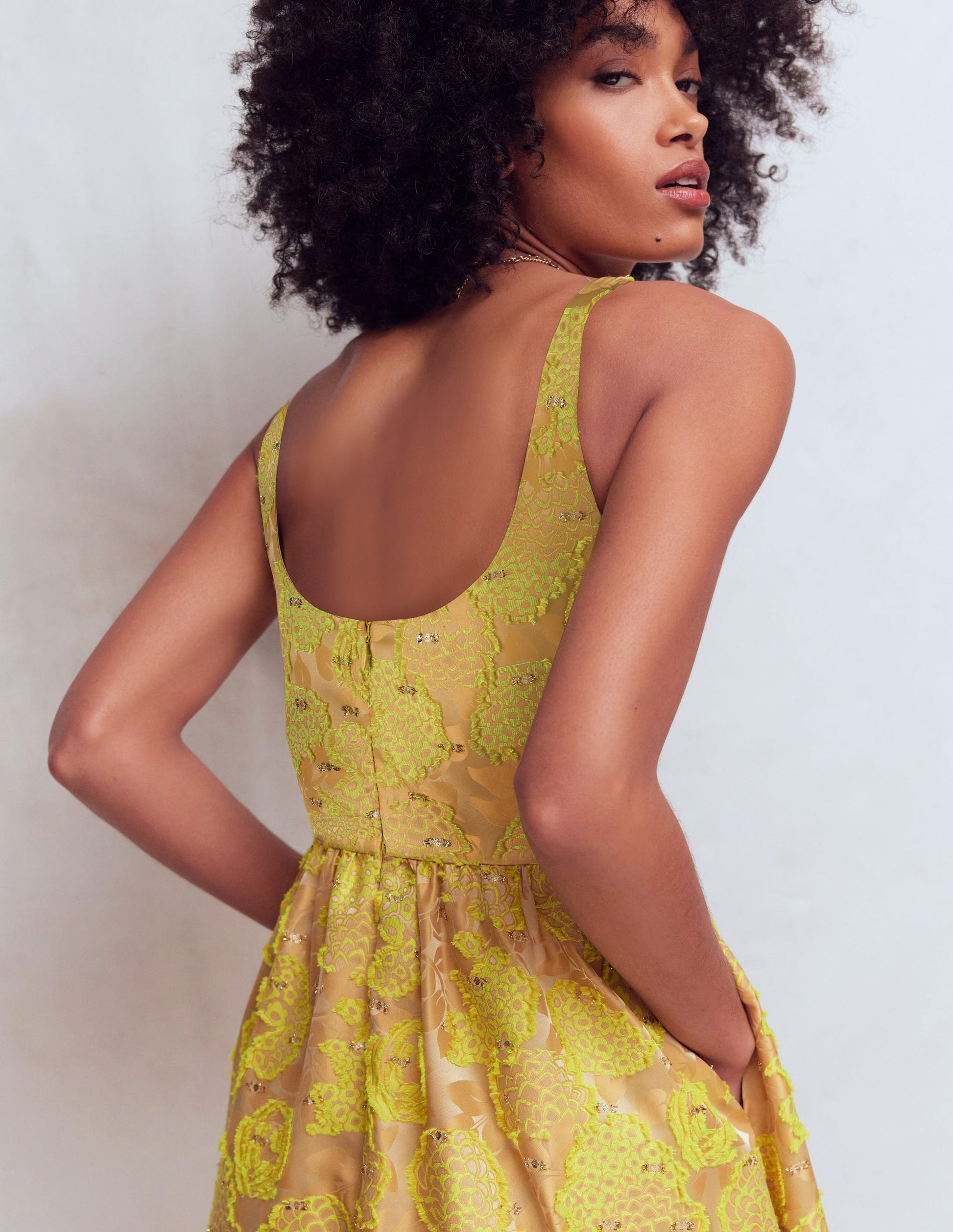 Scoop Neck Jacquard Dress-Yellow Jacquard | Boden USA Scoop Neck Jacquard Dress-Yellow Jacquard | Boden USA