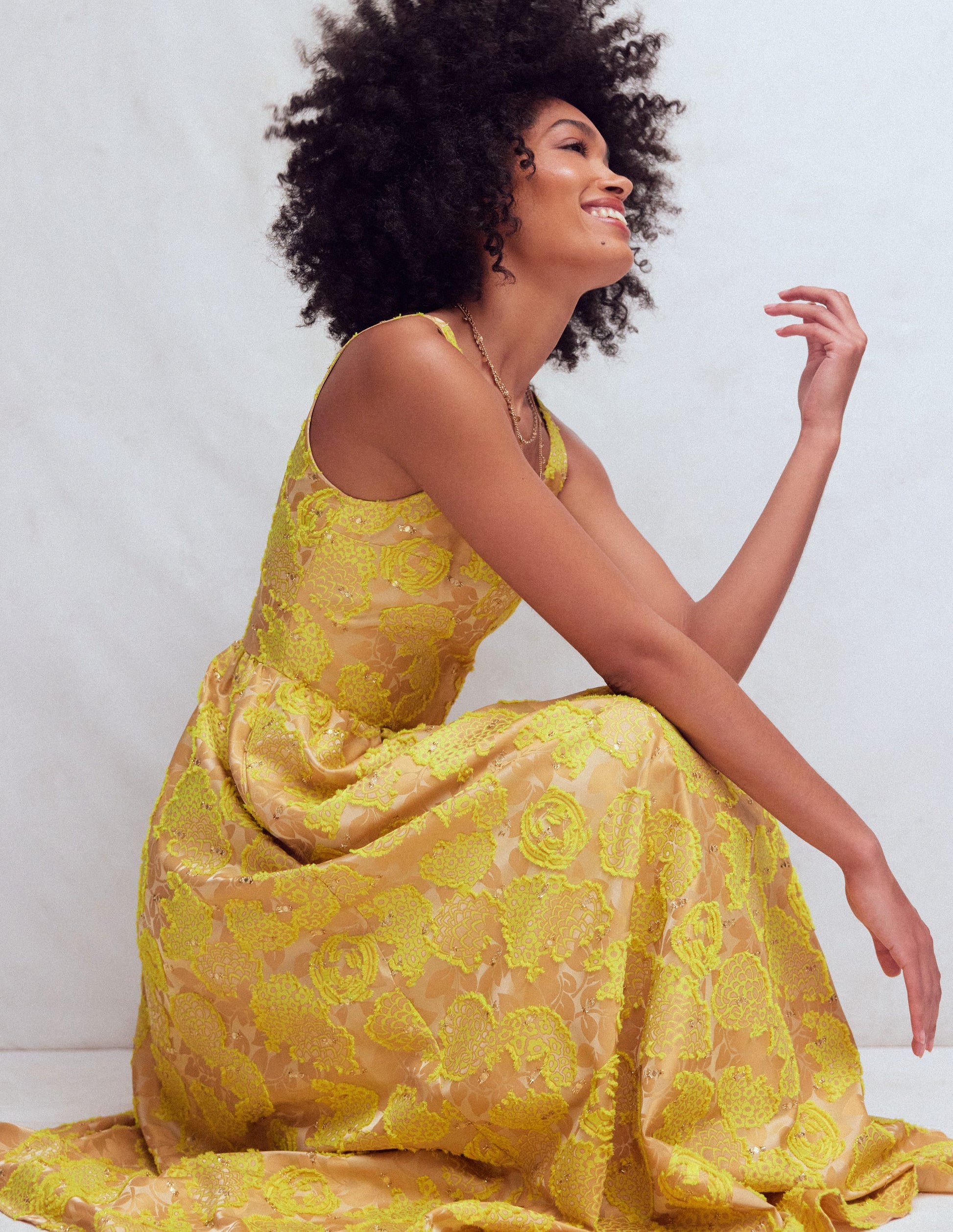 Scoop Neck Jacquard Dress-Yellow Jacquard | Boden USA Scoop Neck Jacquard Dress-Yellow Jacquard | Boden USA
