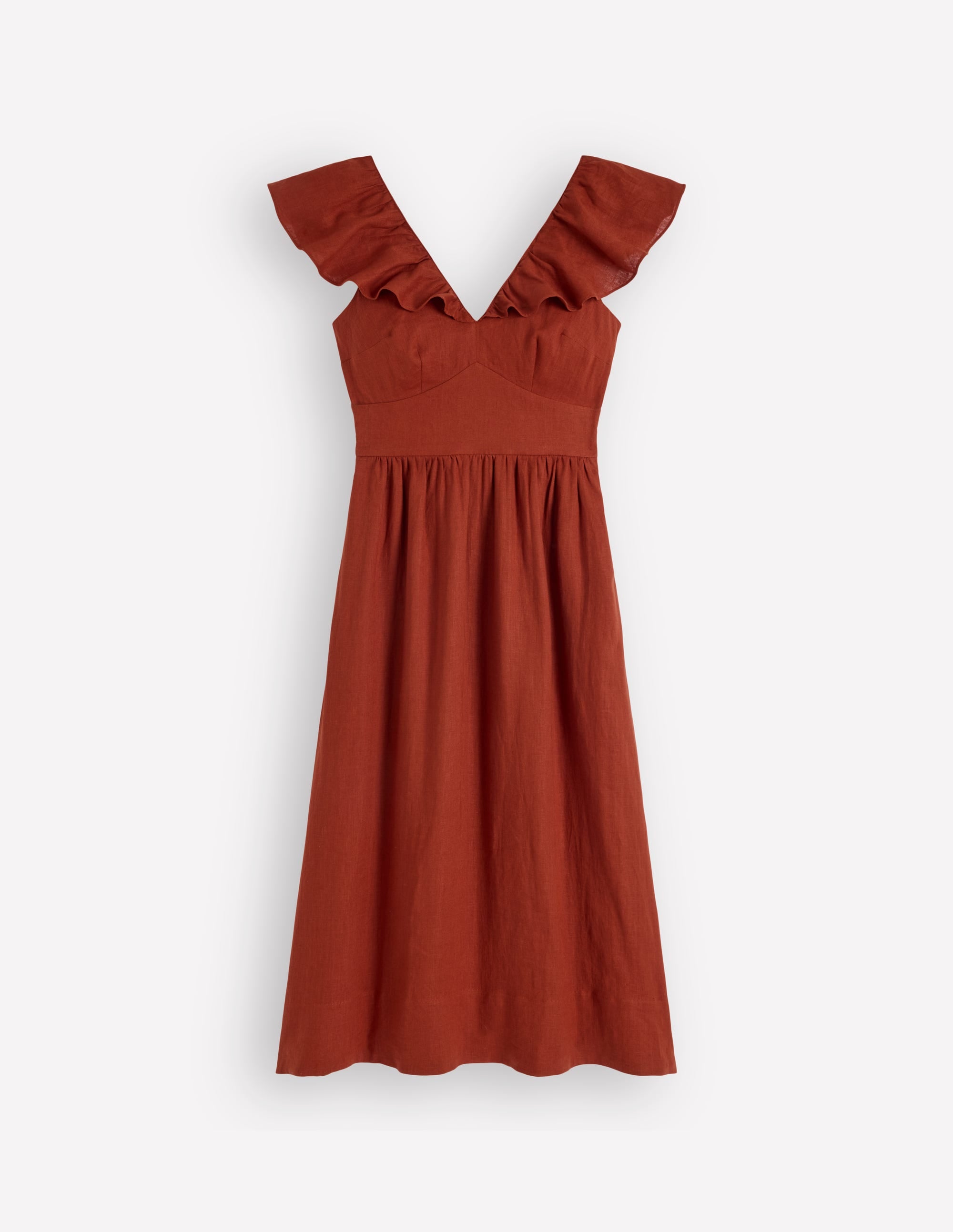 Mega Ruffle Linen Dress - Burnt Henna | Boden USA