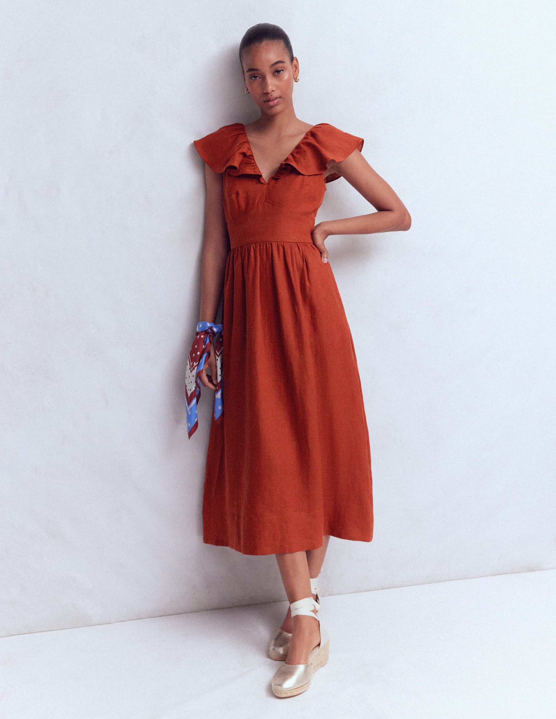 Mega Ruffle Linen Dress-Burnt Henna | Boden USA Mega Ruffle Linen Dress-Burnt Henna | Boden USA