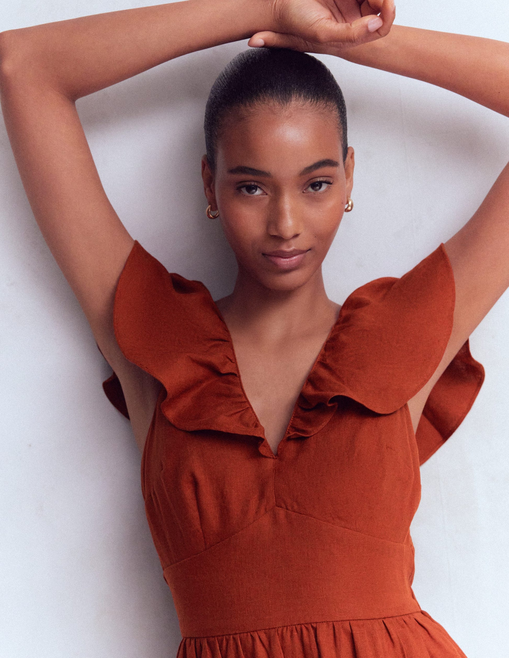 Mega Ruffle Linen Dress-Burnt Henna | Boden USA Mega Ruffle Linen Dress-Burnt Henna | Boden USA