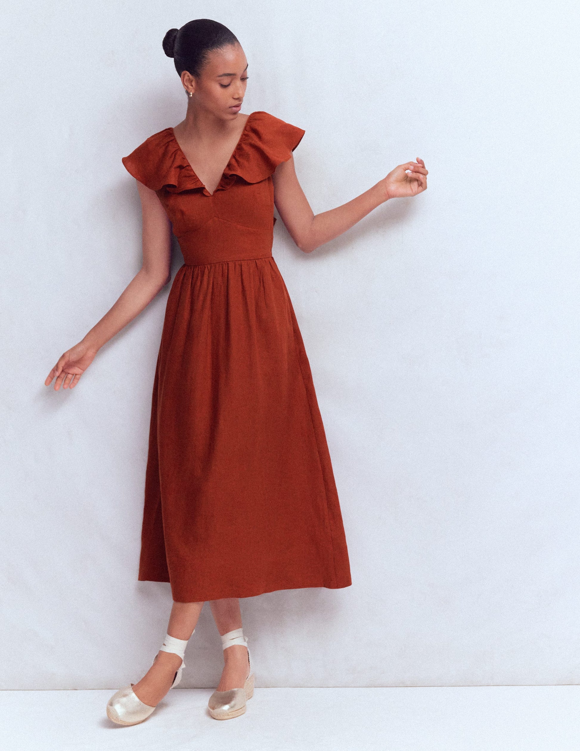 linen ruffle dress Lavender Cotton Linen Ruffle Midi Wrap Dress 60" / Regular (5'2"