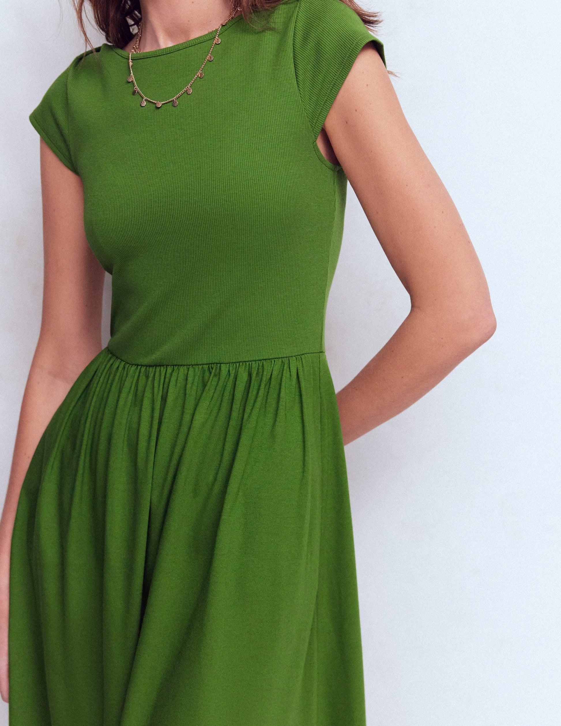 Boat Neck Mix Dress-Promenade Green-2