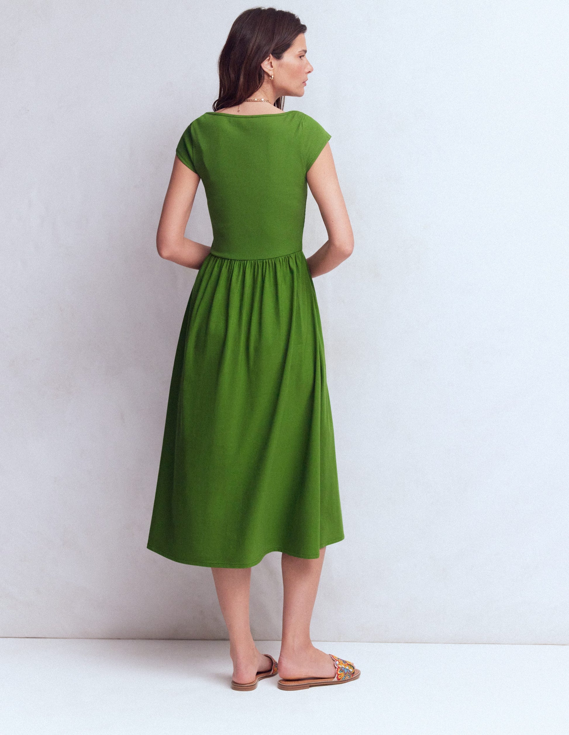 green tea length dress Boden Women's Boat Neck Mix Dress in Green