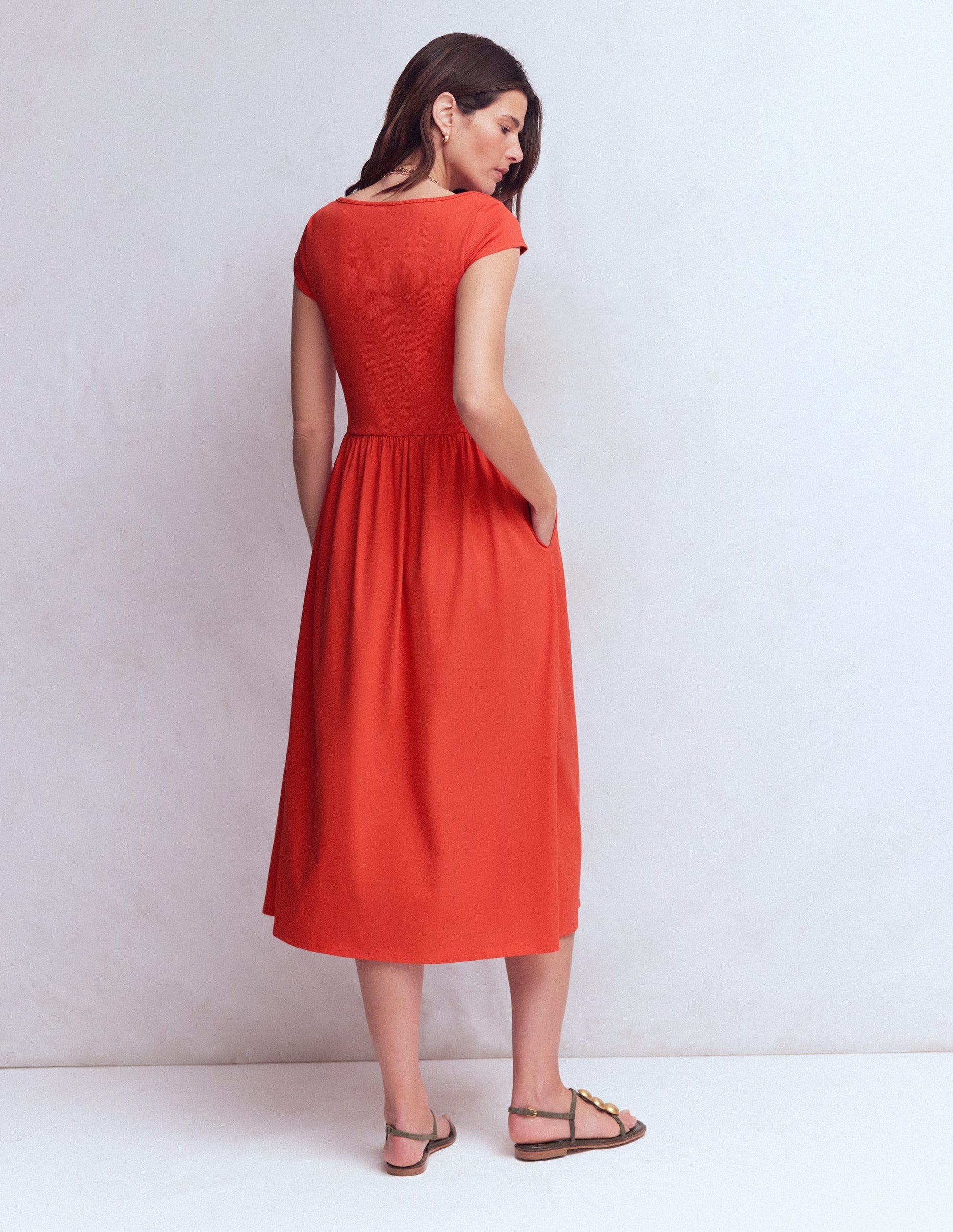 Boat Neck Mix Dress-Blood Orange-3