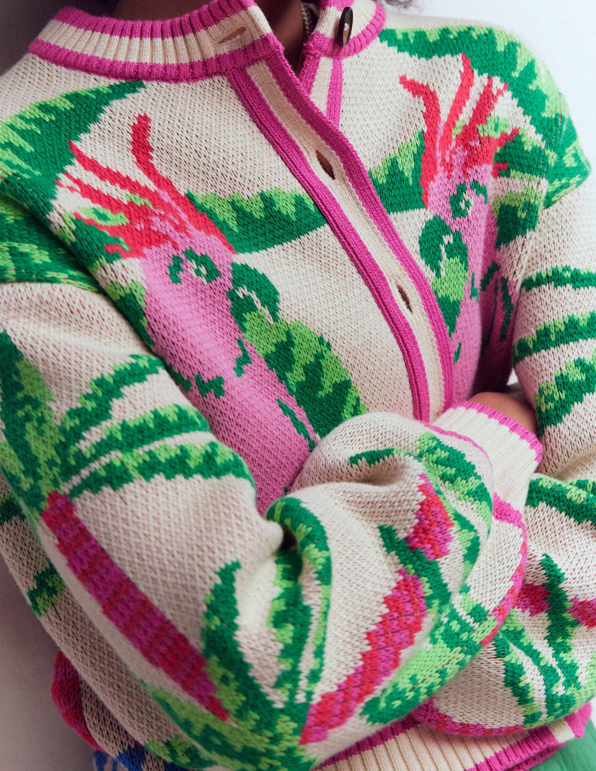 Abi Jacquard Cardigan-Warm Ivory, Palm Tree Birds-3