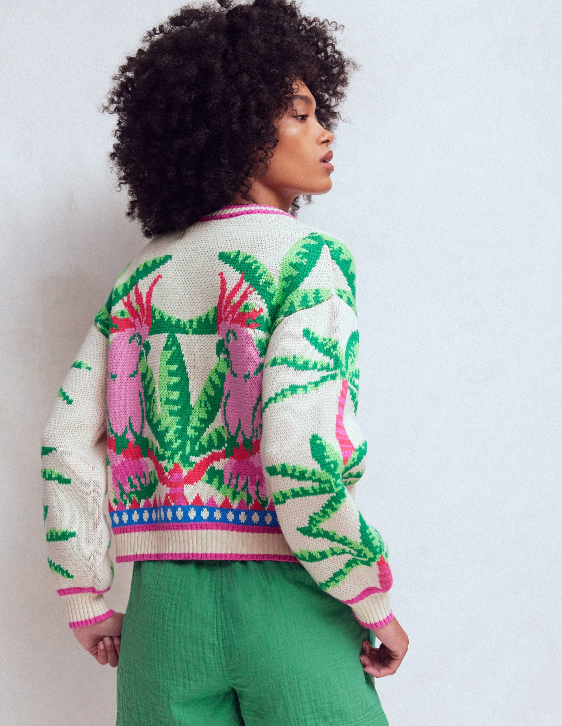 Abi Jacquard Cardigan-Warm Ivory, Palm Tree Birds-4