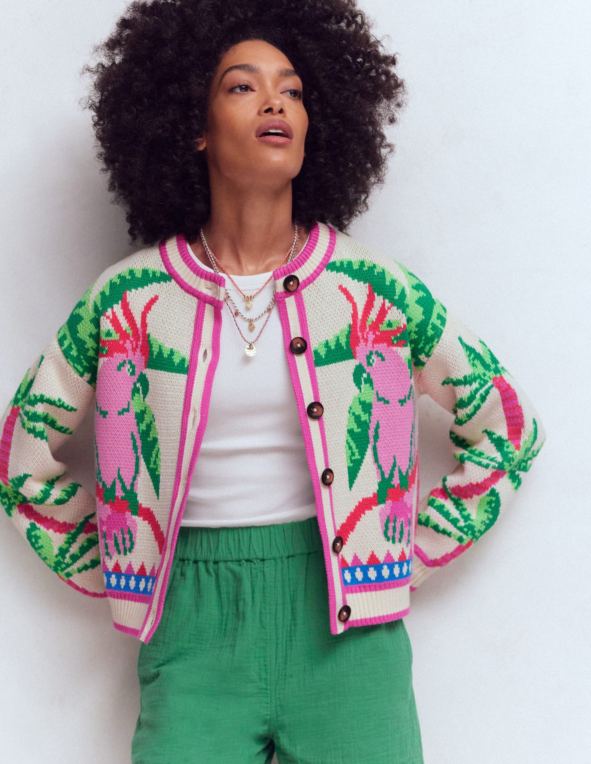 Abi Jacquard Cardigan-Warm Ivory, Palm Tree Birds-5