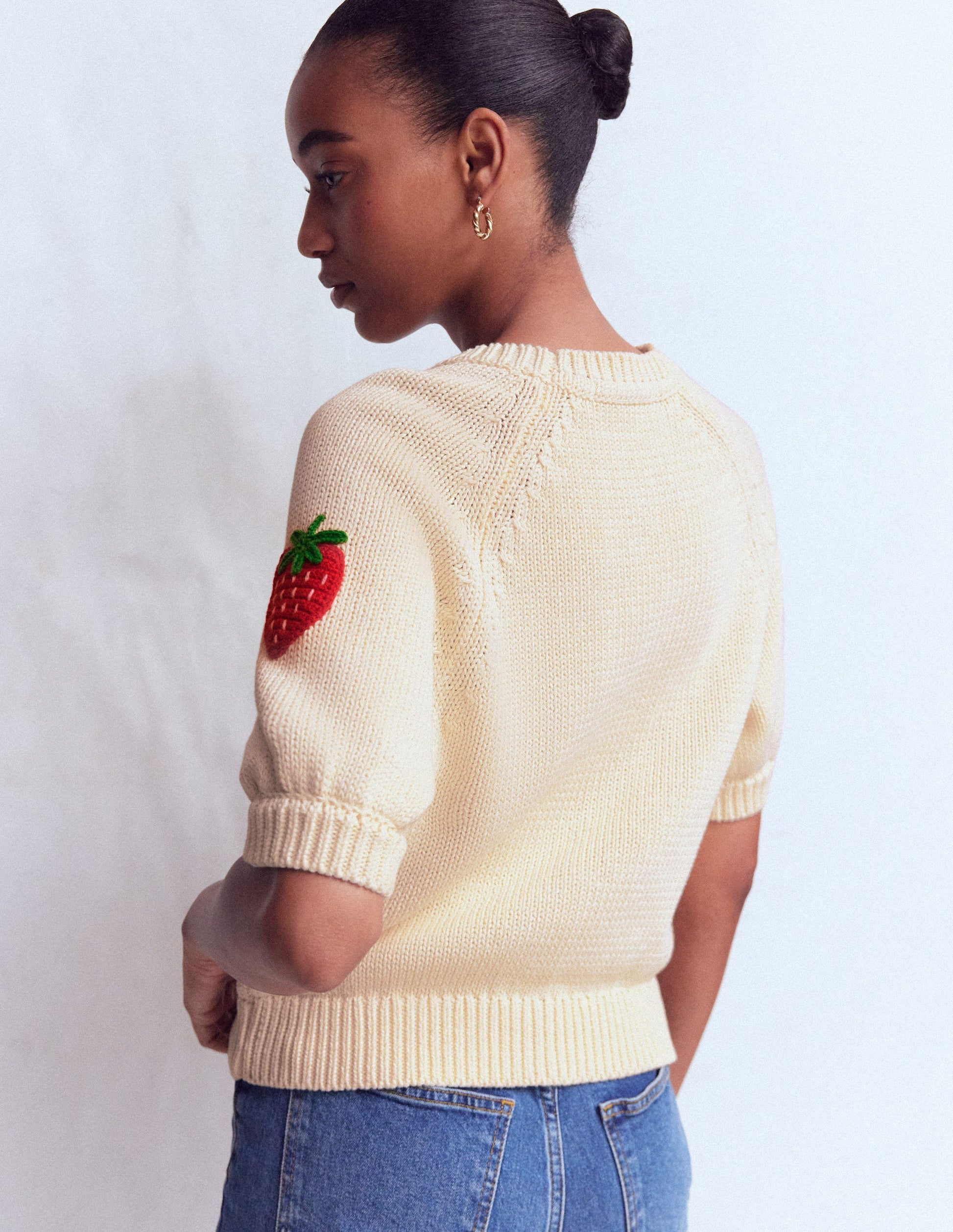 Margot Puff Sleeve T-Shirt-Warm Ivory Strawberry-4