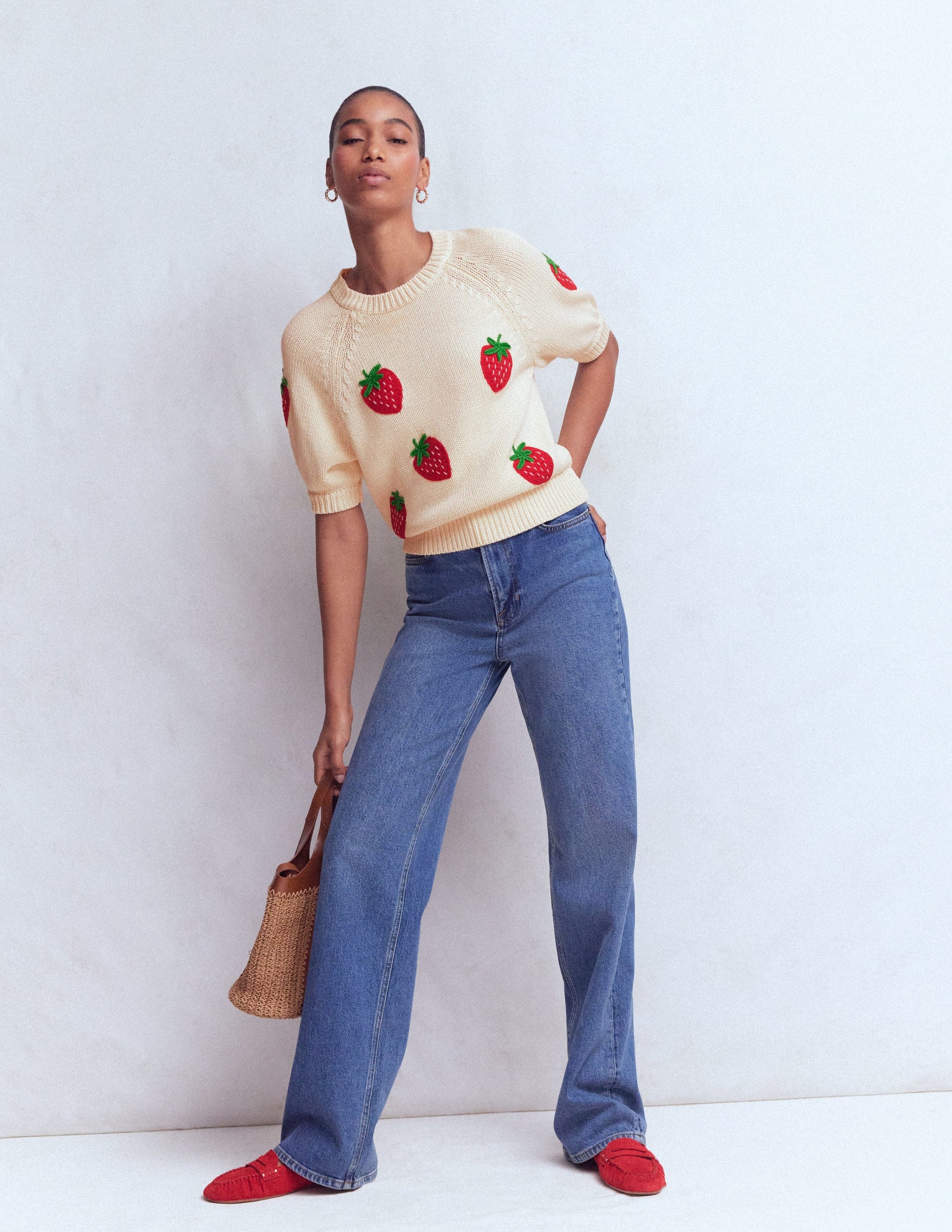 Margot Puff Sleeve T-Shirt-Warm Ivory Strawberry-6